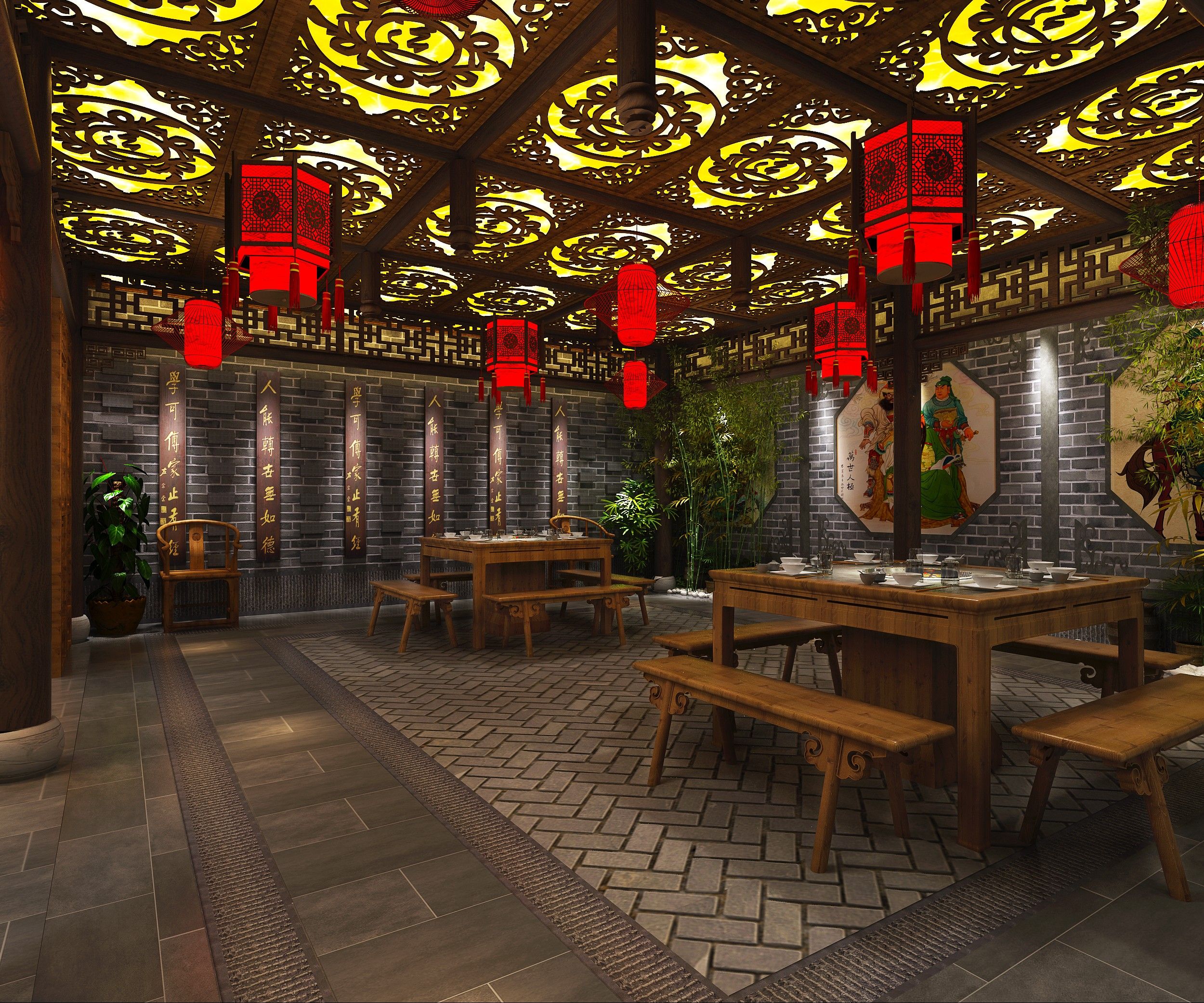 重庆风格火锅店装修设计实景图片  火锅店装修效果图片139平米