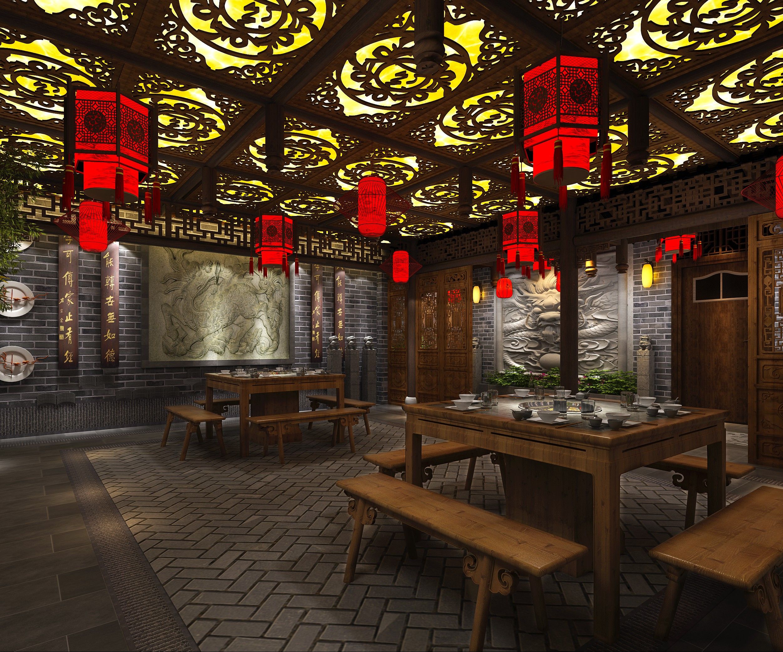 重庆风格火锅店装修设计实景图片  火锅店装修效果图片139平米