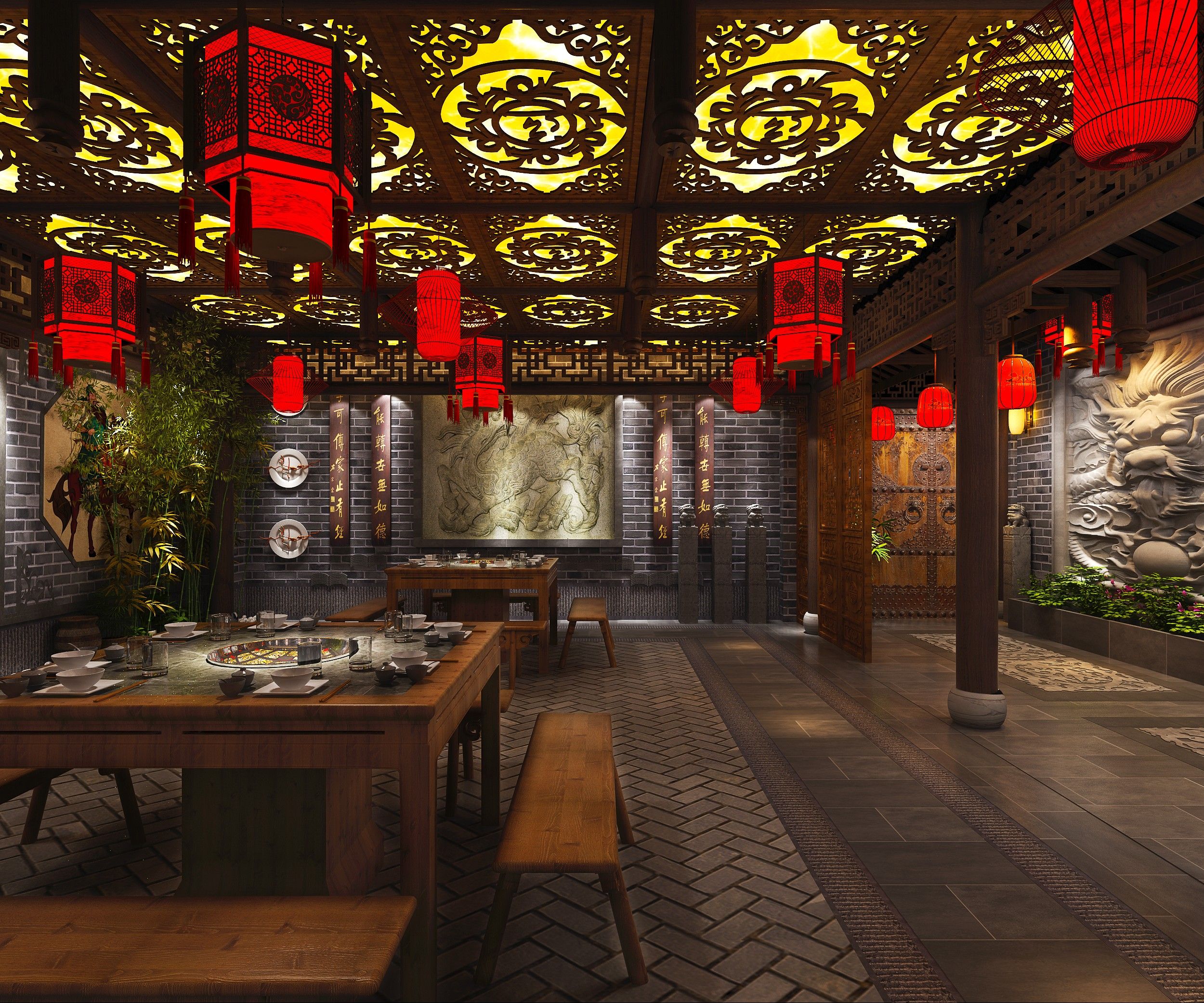 重庆风格火锅店装修设计实景图片  火锅店装修效果图片139平米