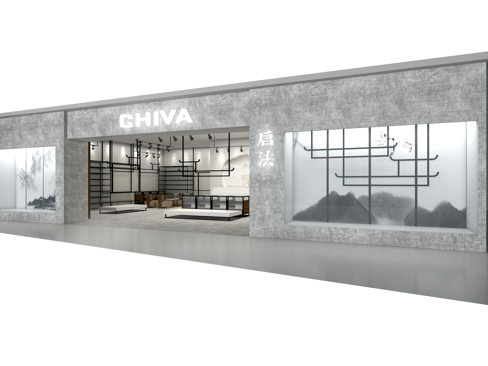 高档服装店门面装修图片  品牌服装店装修灰白样板间效果图 港式风格 110平米