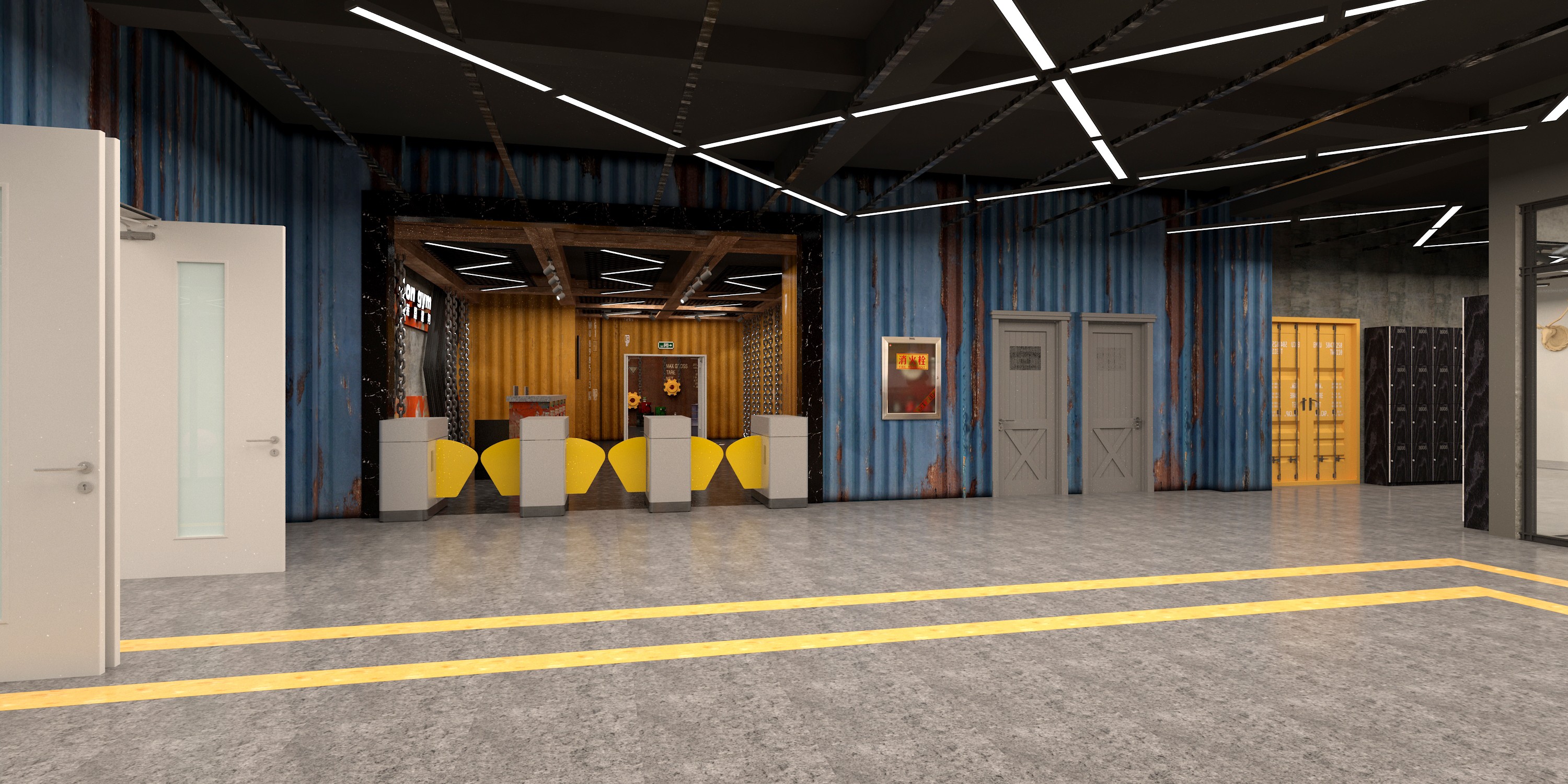 复古健身房装修效果图  健身房墙面装修案例图片160平米