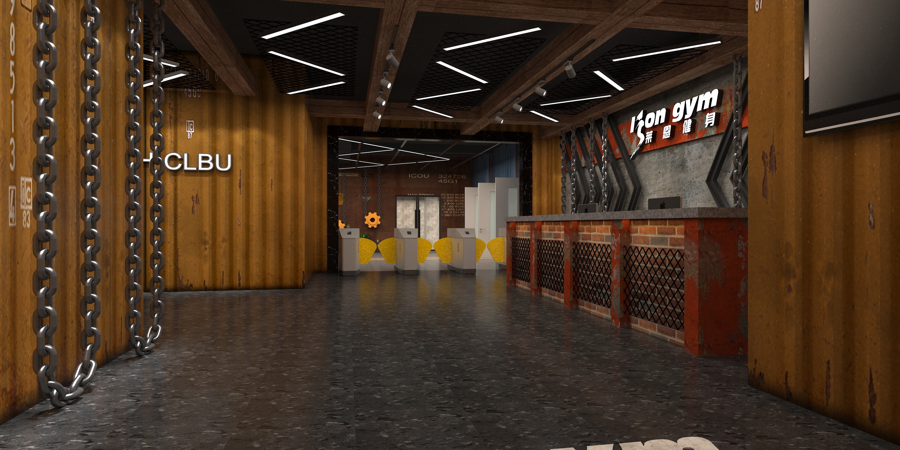 复古健身房装修效果图  健身房墙面装修案例图片160平米