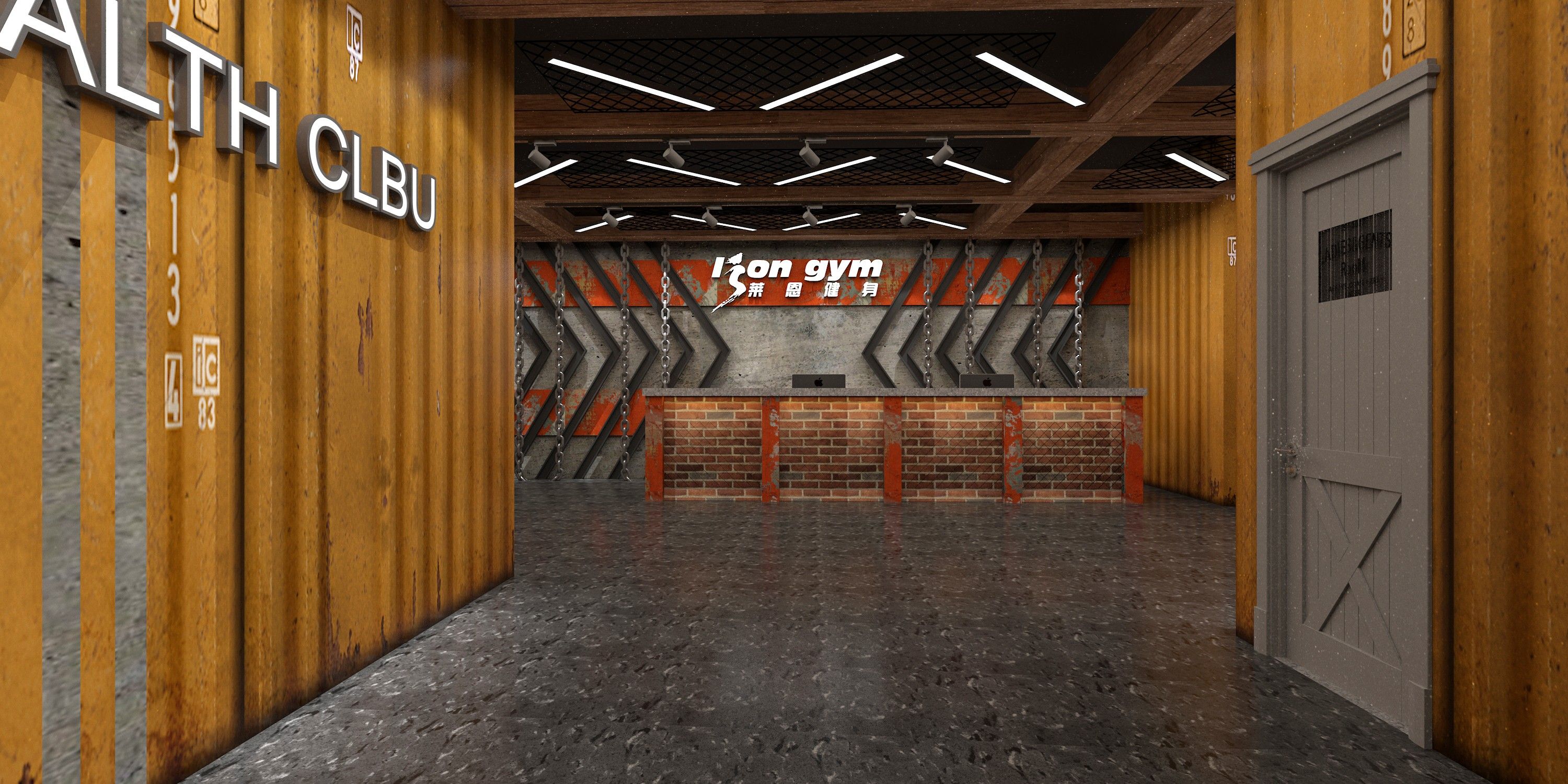 复古健身房装修效果图  健身房墙面装修案例图片160平米