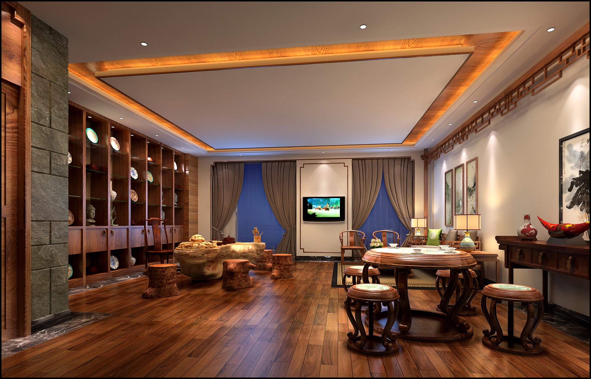 休闲会所装修设计效果图片 新中式装修设计样板间图片 400平米