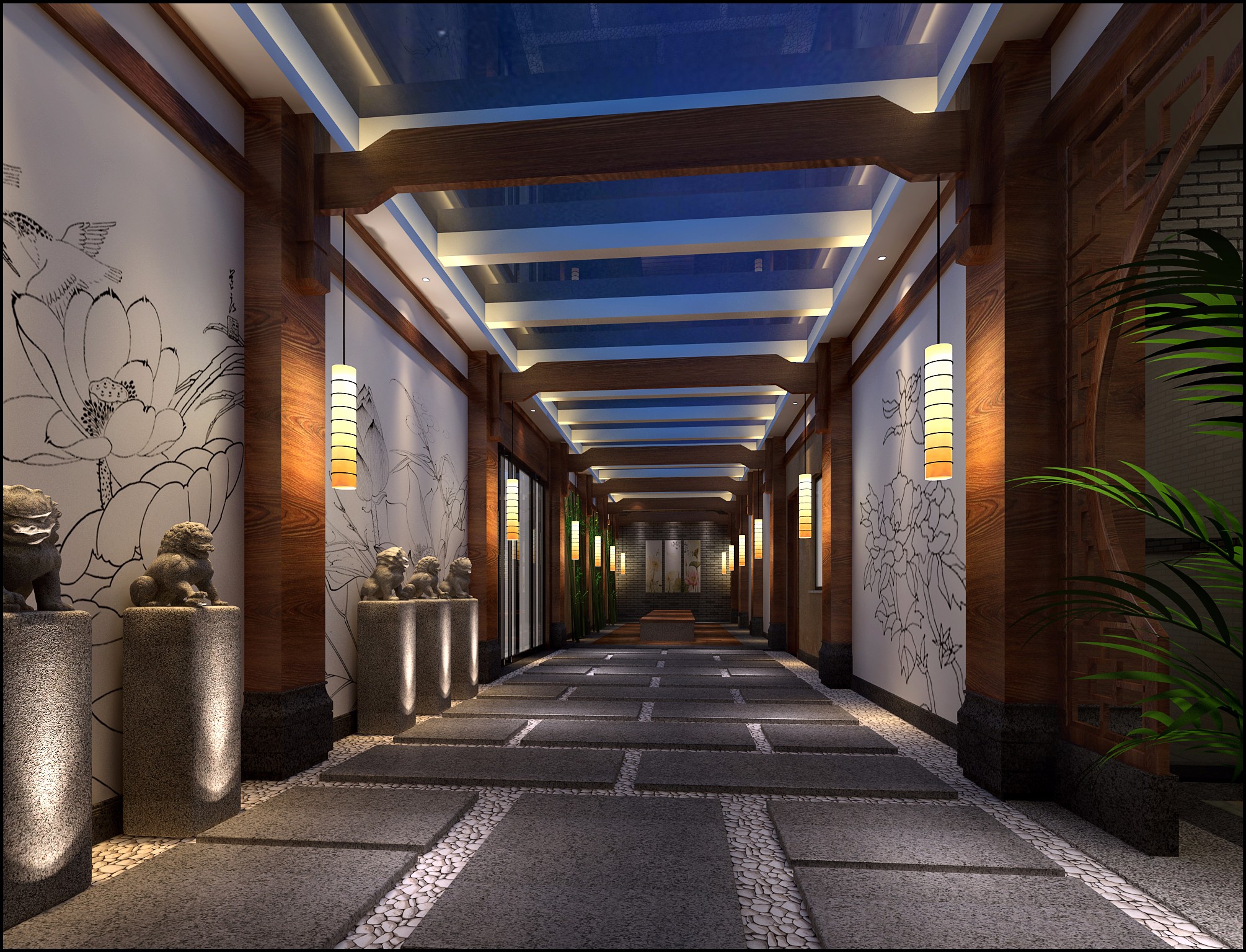 休闲会所装修设计效果图片 新中式装修设计样板间图片 400平米