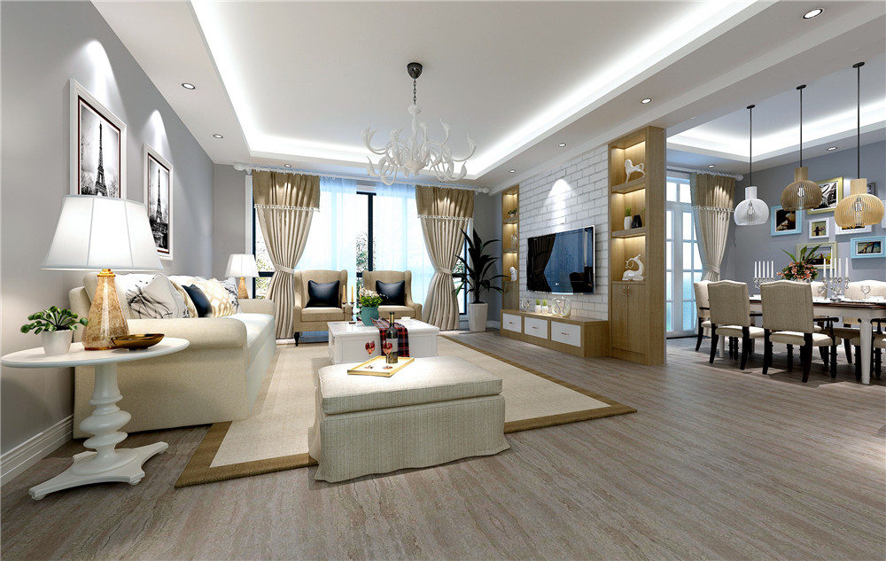 北欧简约风装修图片 121平米房子实景样板间 锦绣家园