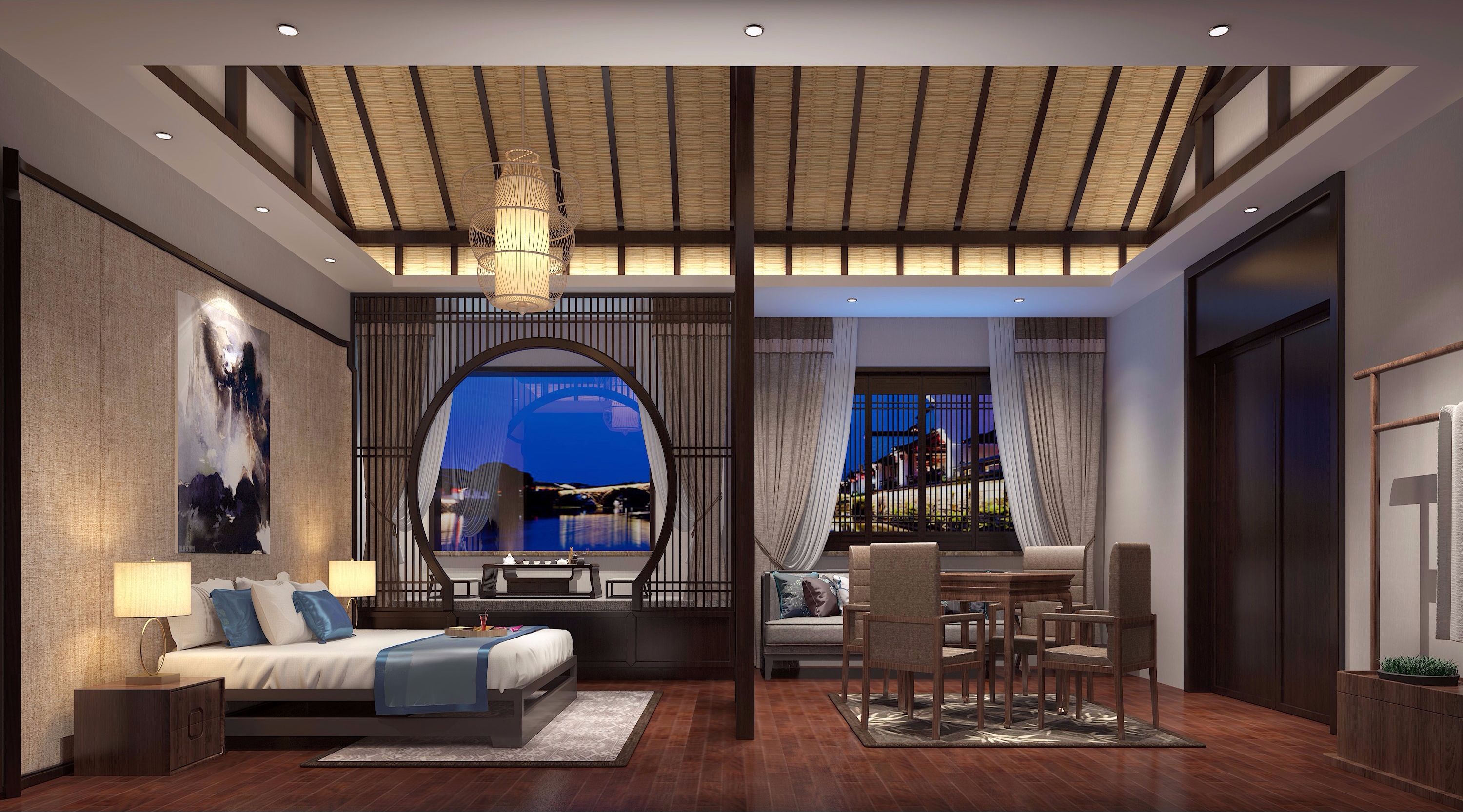 客栈式民宿装修效果图 仿古民宿装修设计样板间图片 中式风格400平米