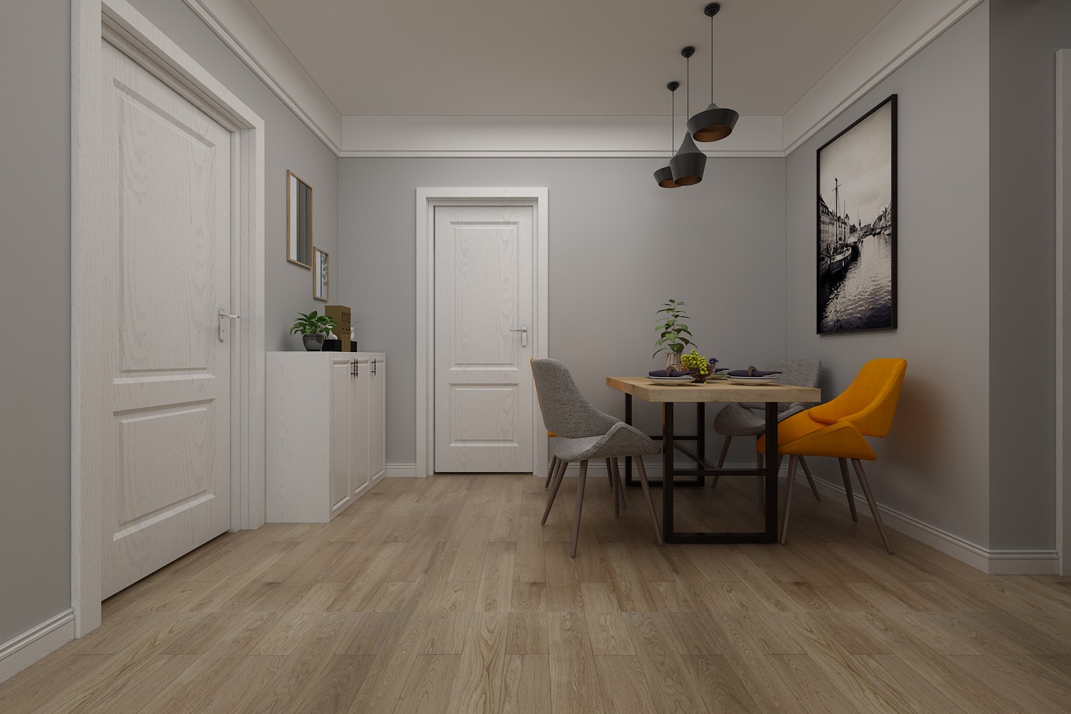 原木灰色北欧风格装修图片 89平米房子实景样板间 鸿昌国际