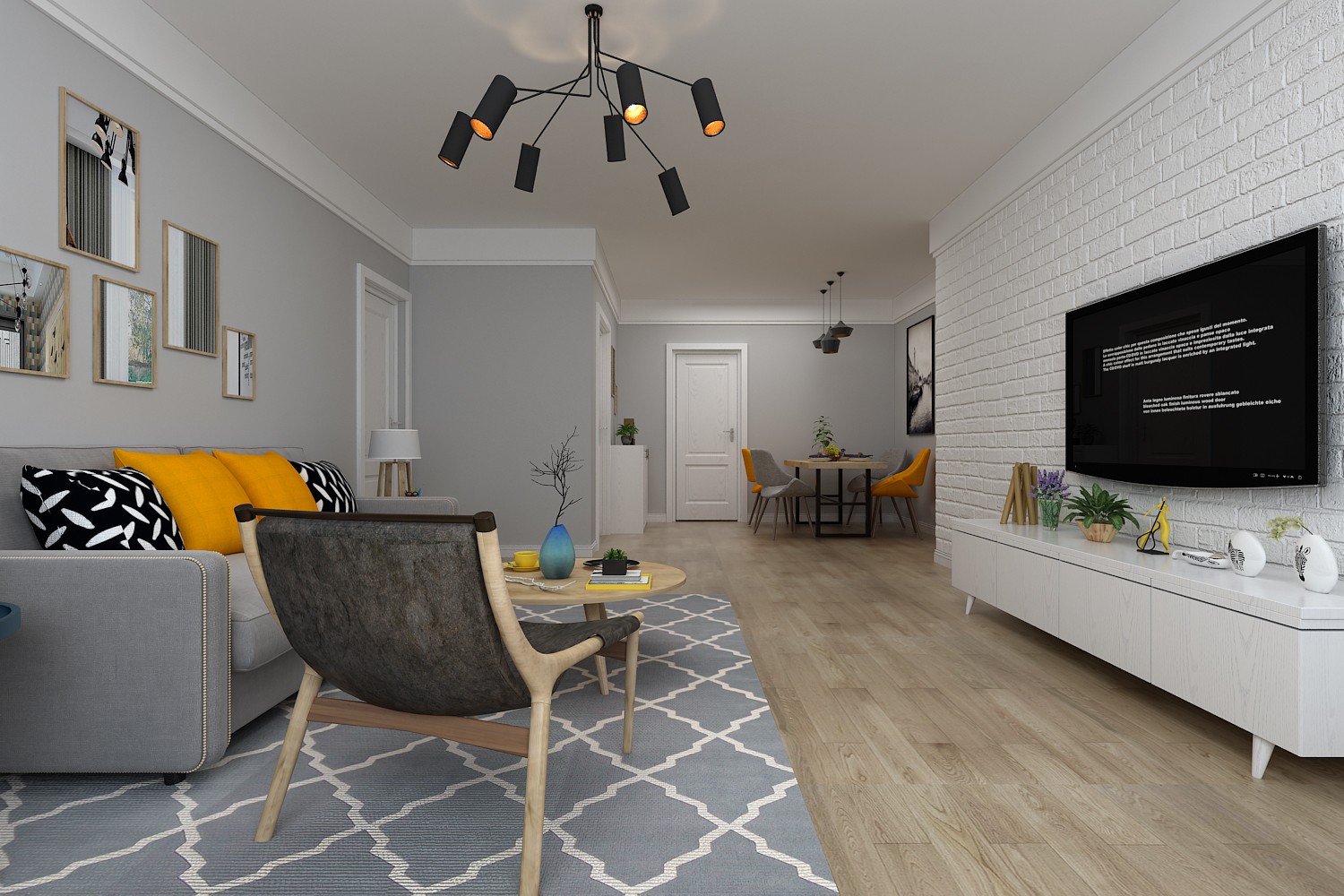 原木灰色北欧风格装修图片 89平米房子实景样板间 鸿昌国际