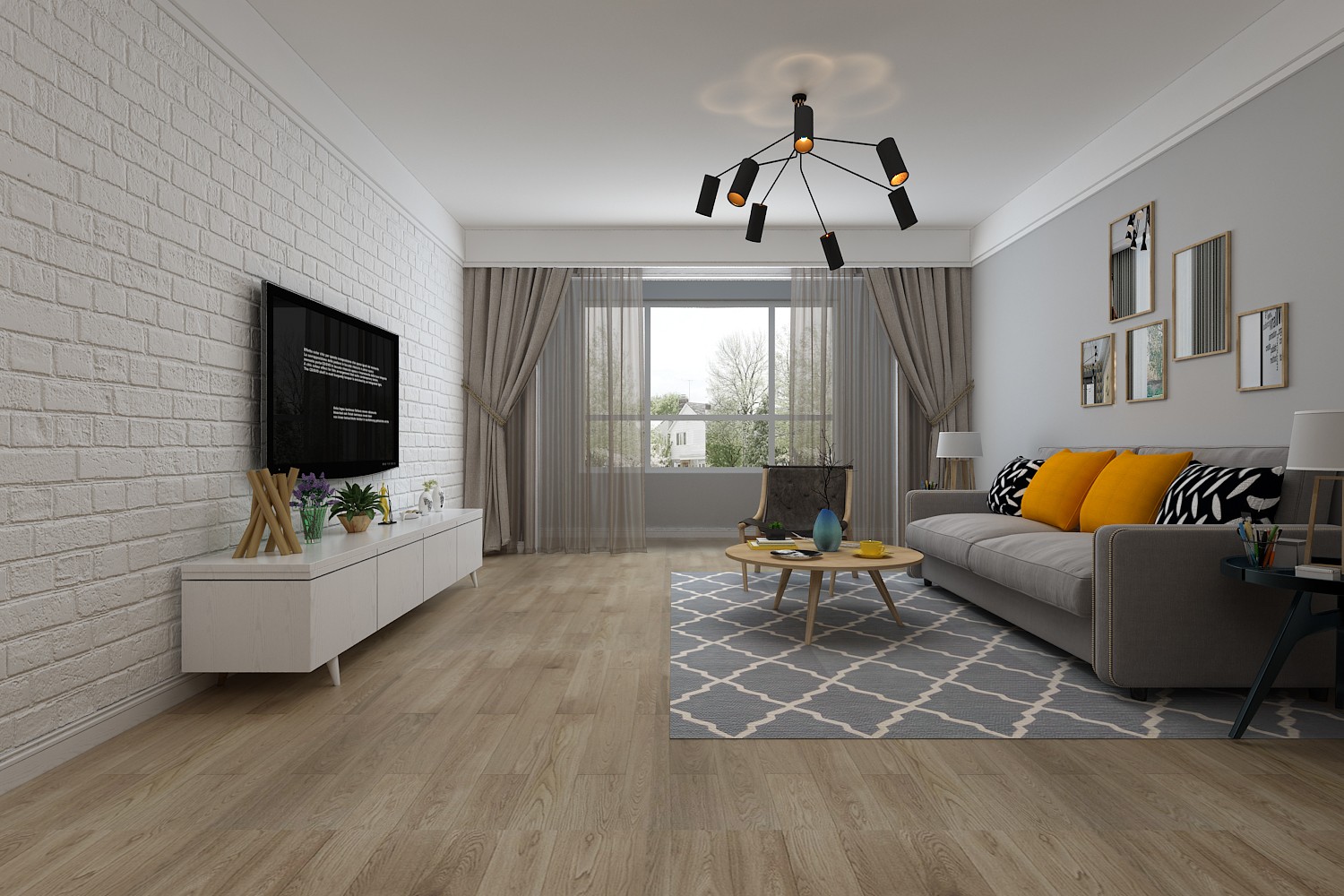 原木灰色北欧风格装修图片 89平米房子实景样板间 鸿昌国际