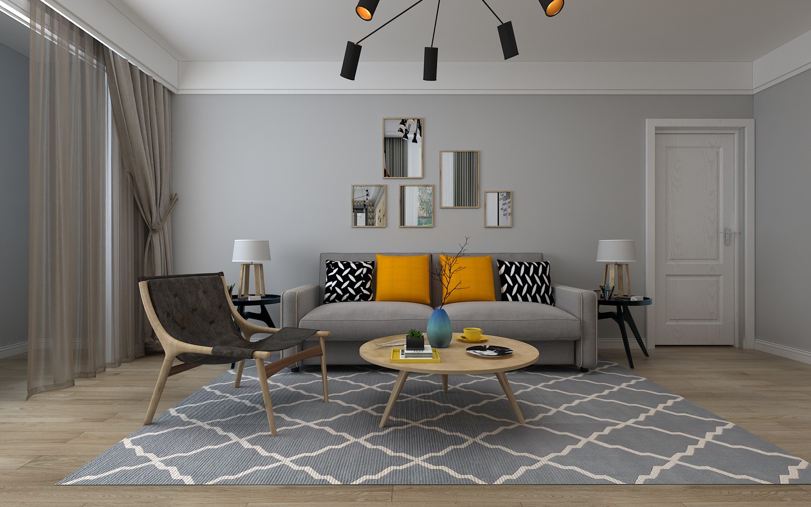 原木灰色北欧风格装修图片 89平米房子实景样板间 鸿昌国际