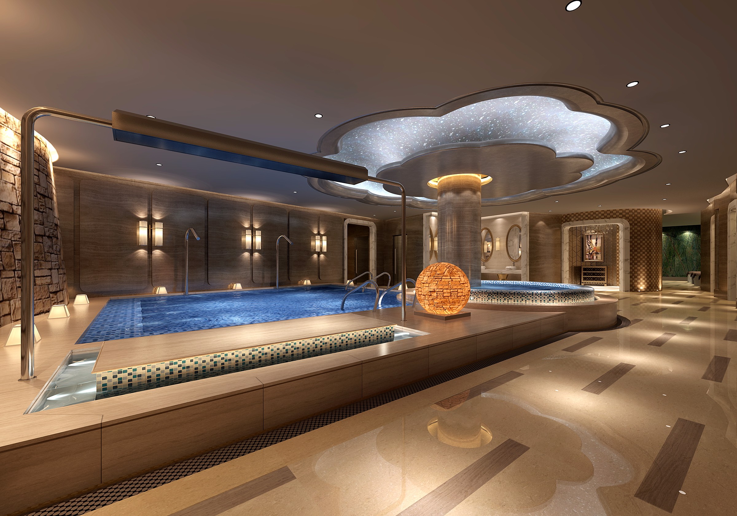 欧式风格游泳池装修设计效果图 游泳池装修设计案例图片  300平米