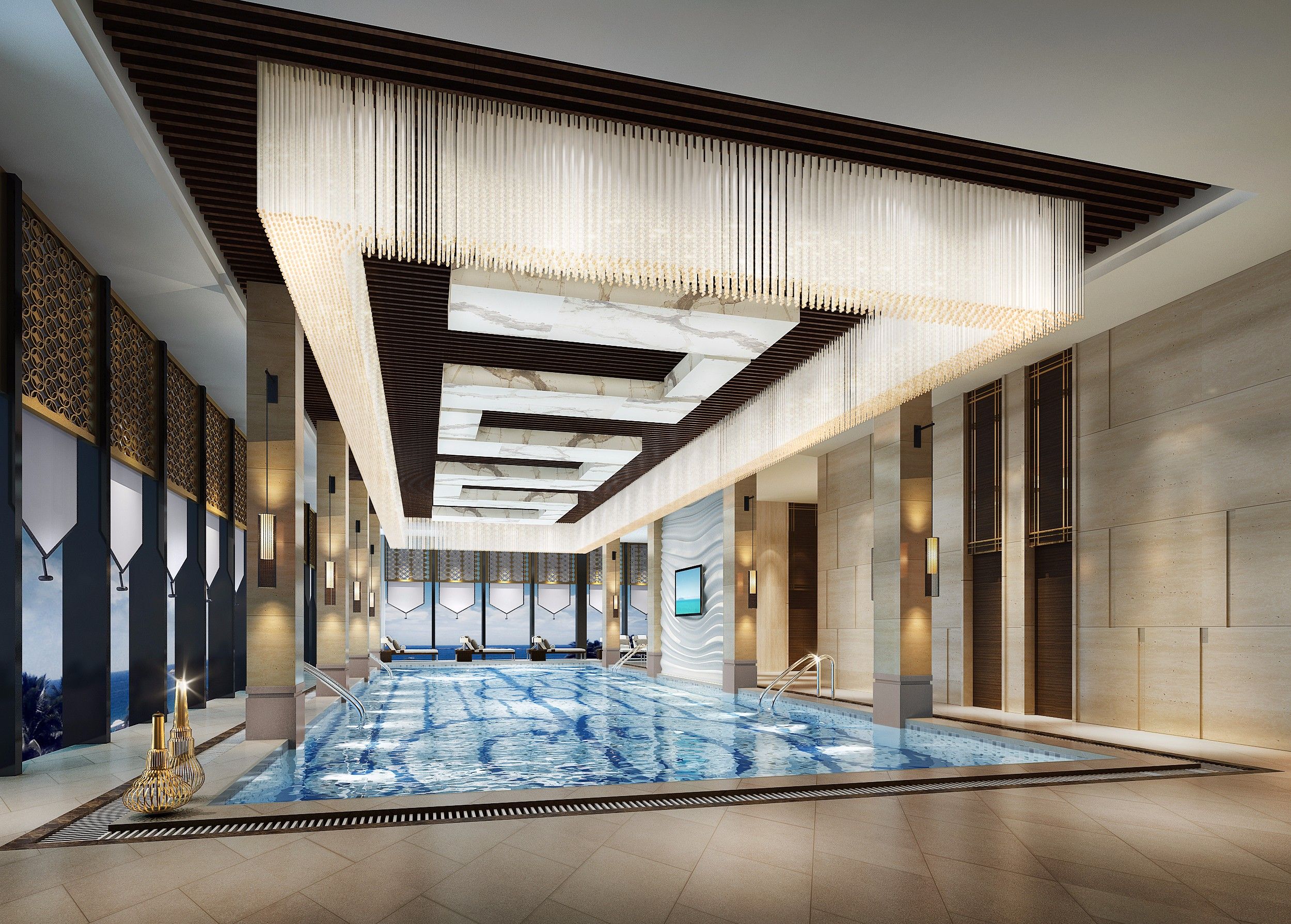 欧式风格游泳池装修设计效果图 游泳池装修设计案例图片  300平米