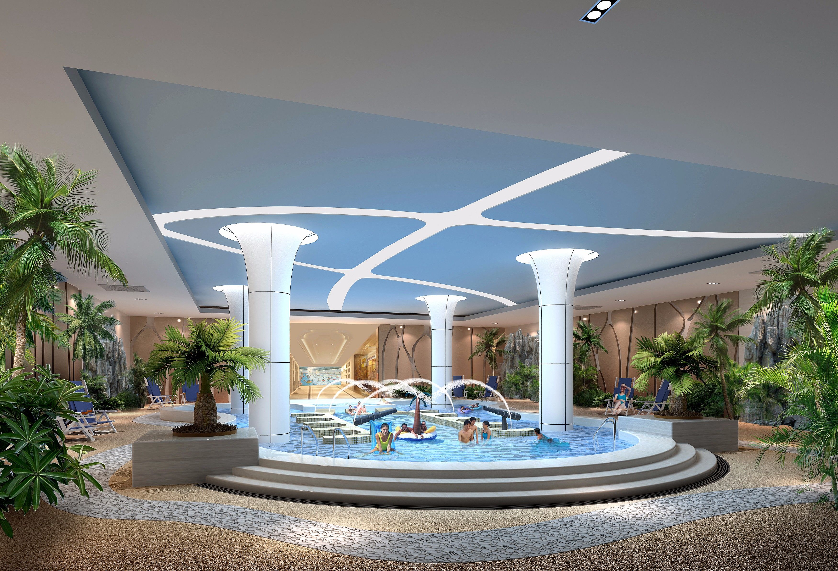 欧式风格游泳池装修设计效果图 游泳池装修设计案例图片  300平米