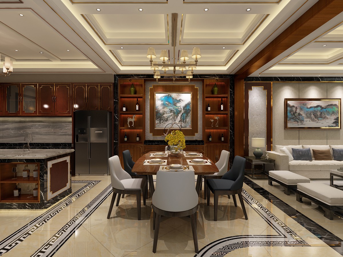 三室新中式风格138平米装修效果图