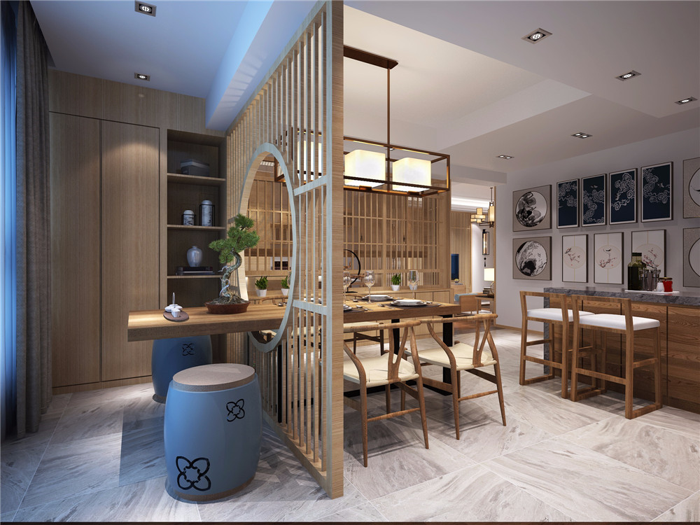 二室装修效果图 新中式风格124平米装修样板间 春锦花园