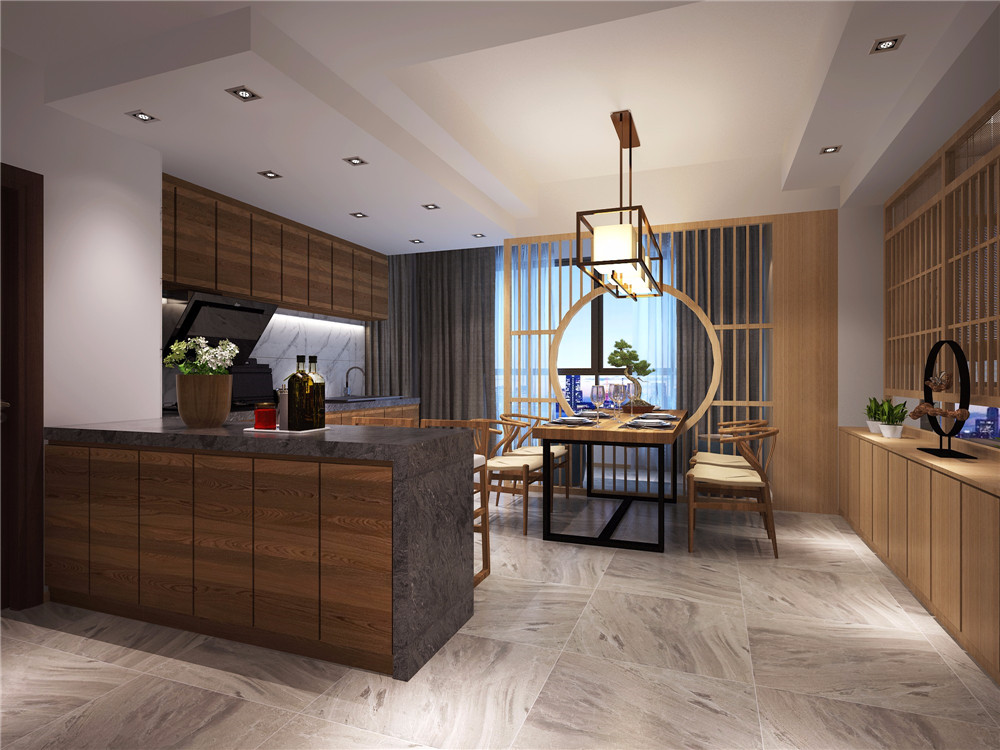 二室装修效果图 新中式风格124平米装修样板间 春锦花园