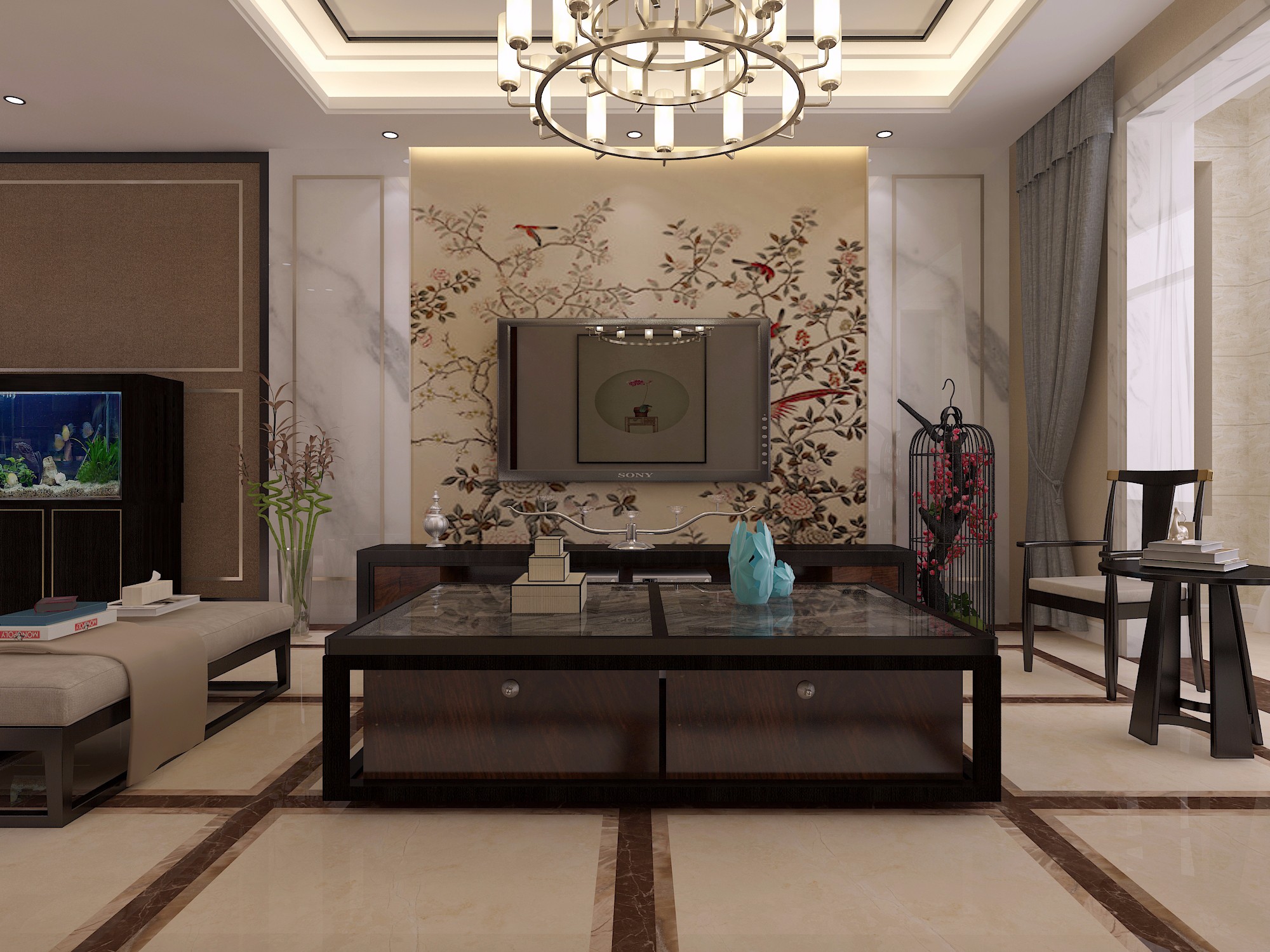 三室新中式风格123平米装修样效果图