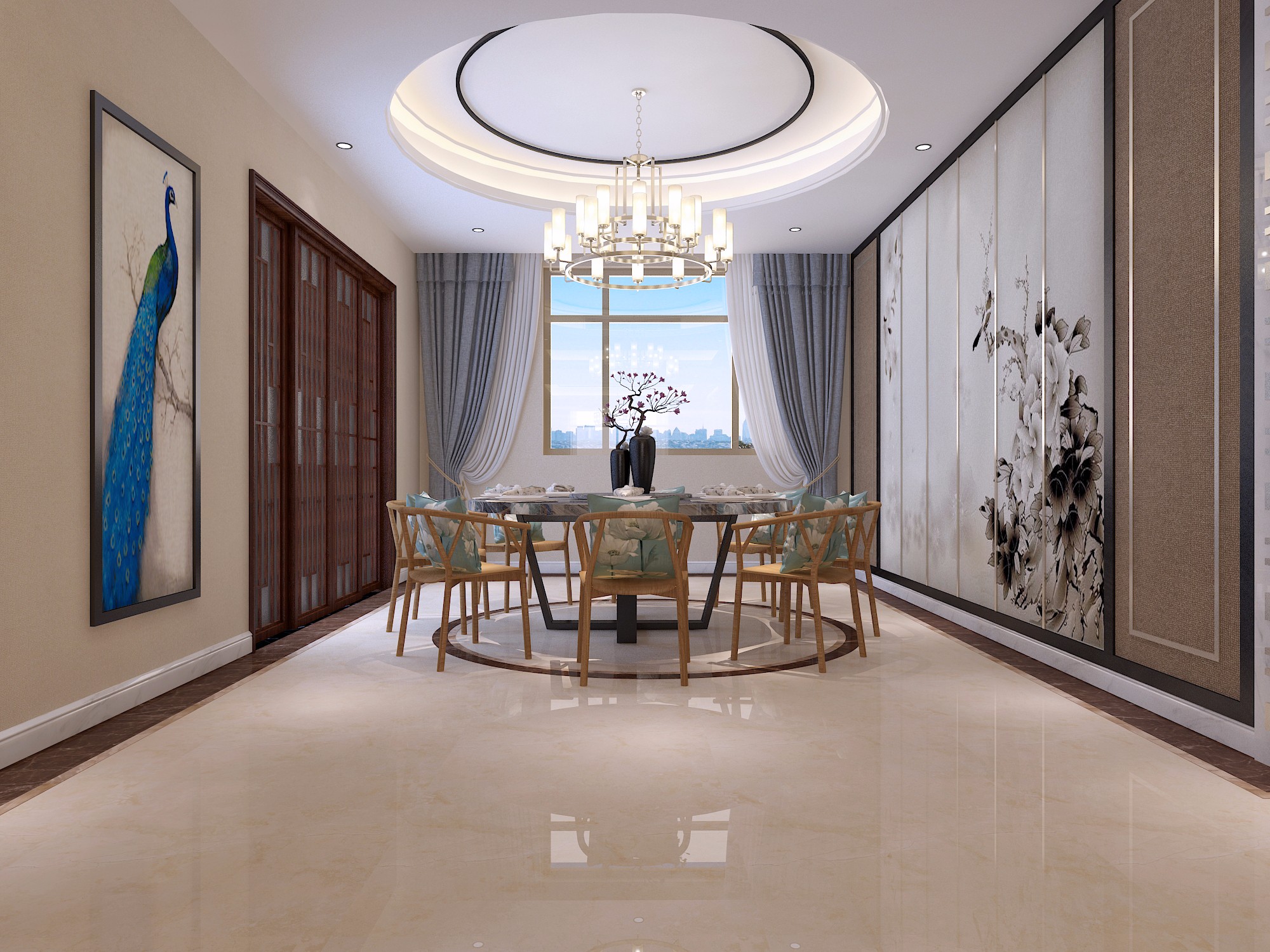 三室新中式风格123平米装修样效果图