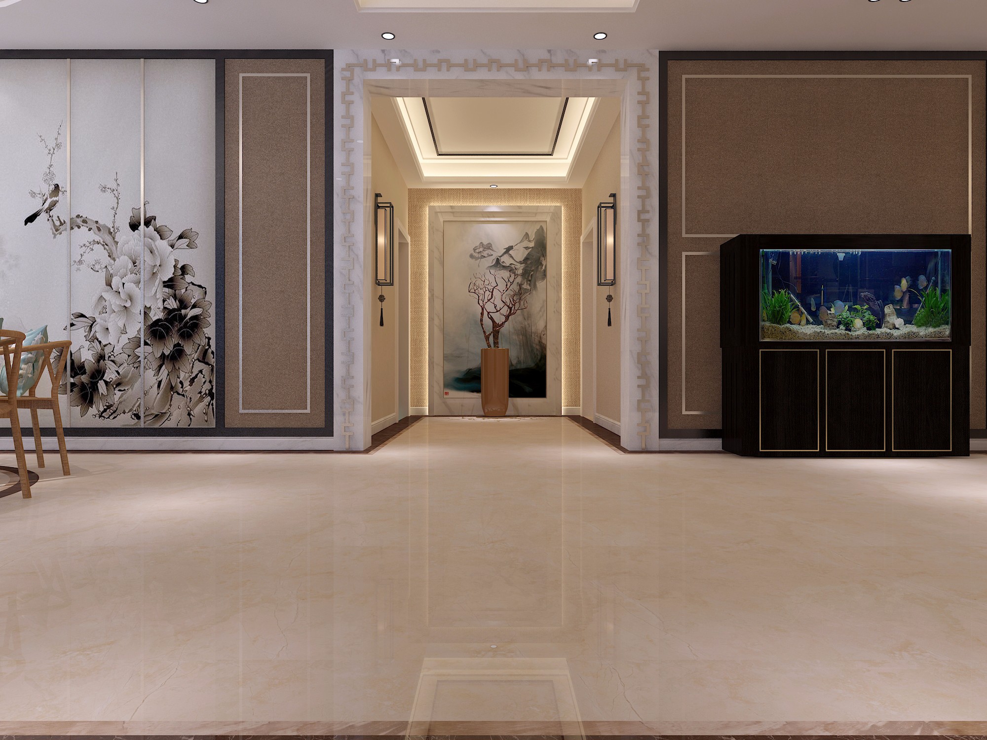 三室新中式风格123平米装修样效果图