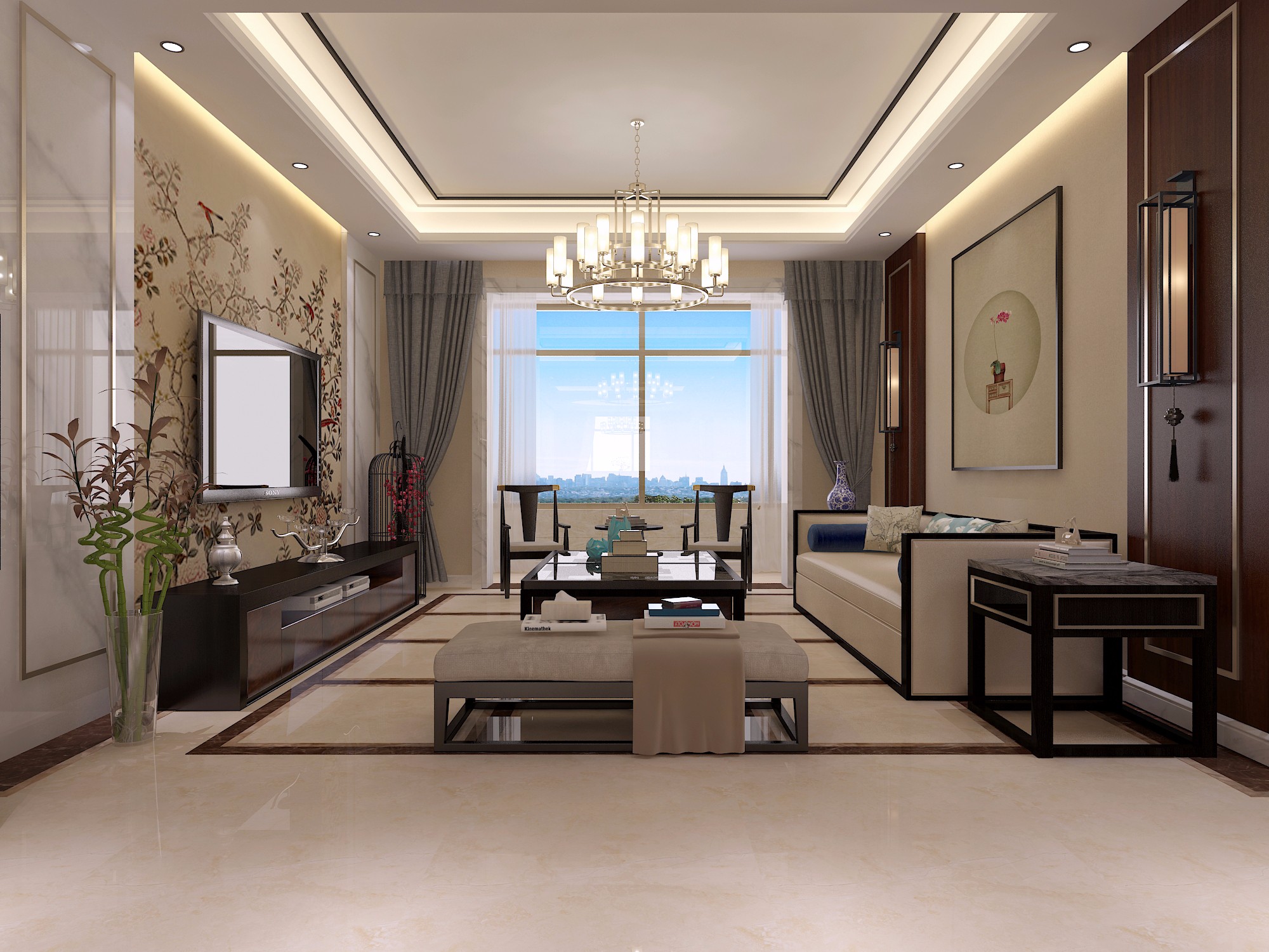 三室新中式风格123平米装修样效果图