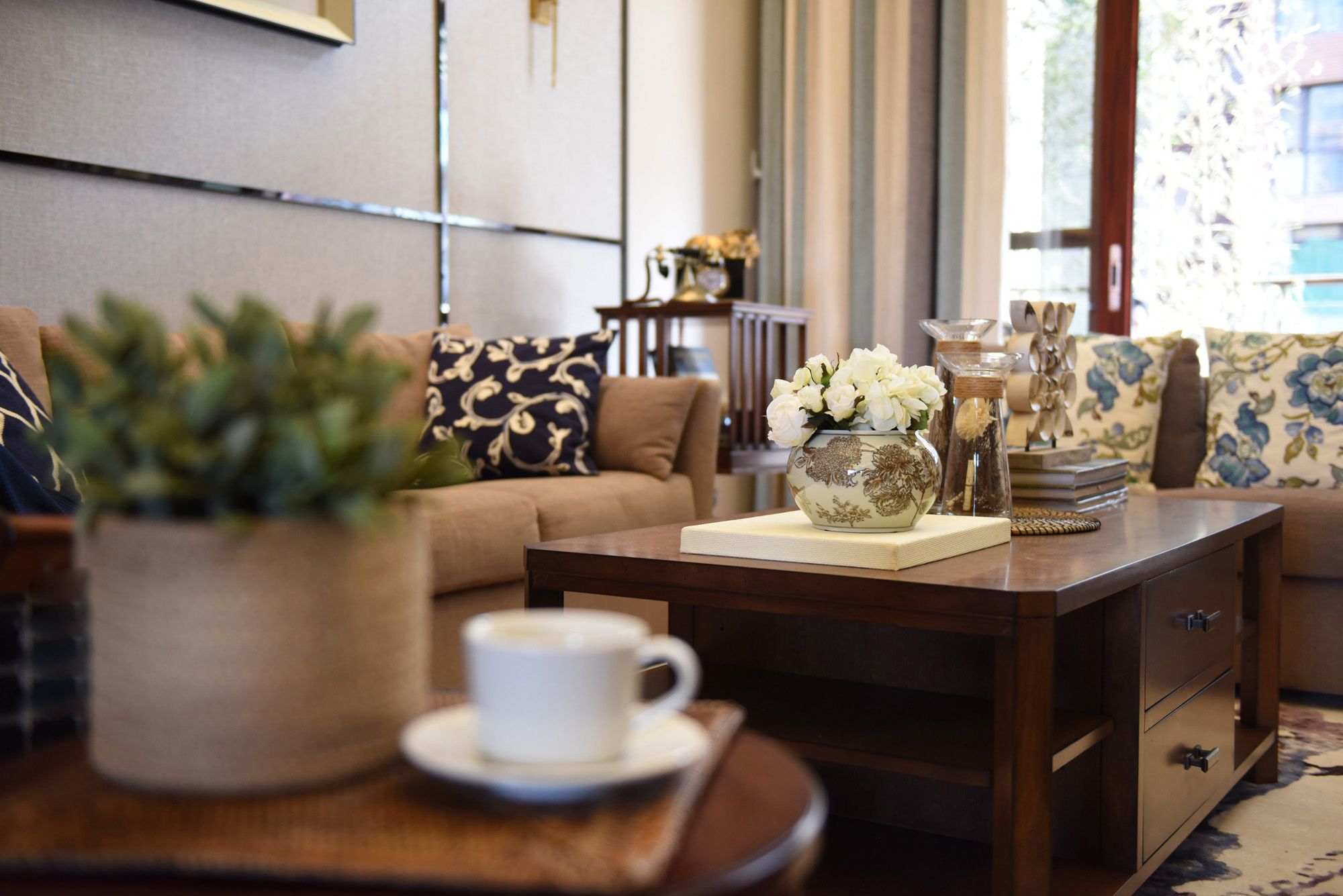 家庭装修设计效果图 中式风格装修设计样板间图片 136平米三室