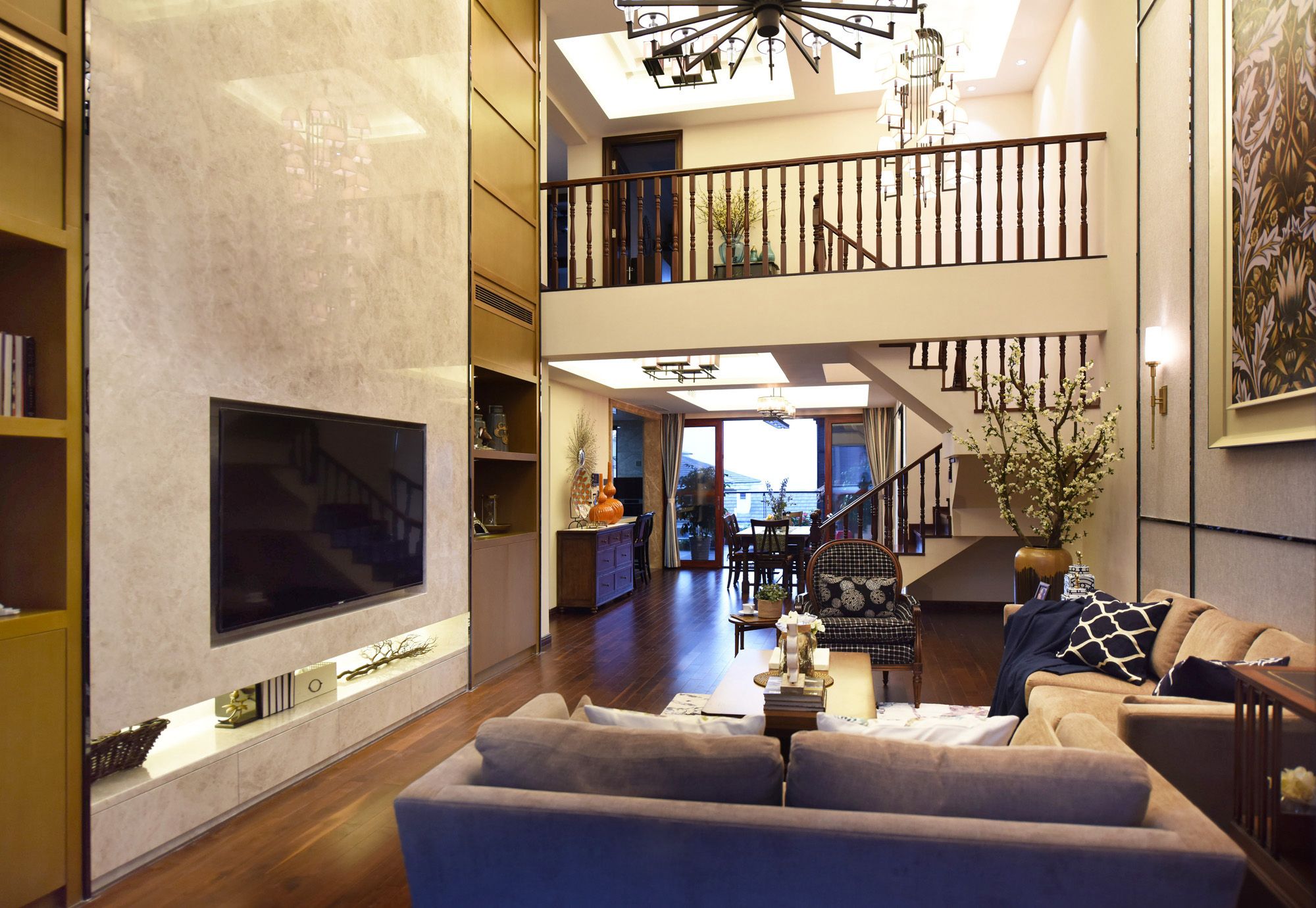 家庭装修设计效果图 中式风格装修设计样板间图片 136平米三室