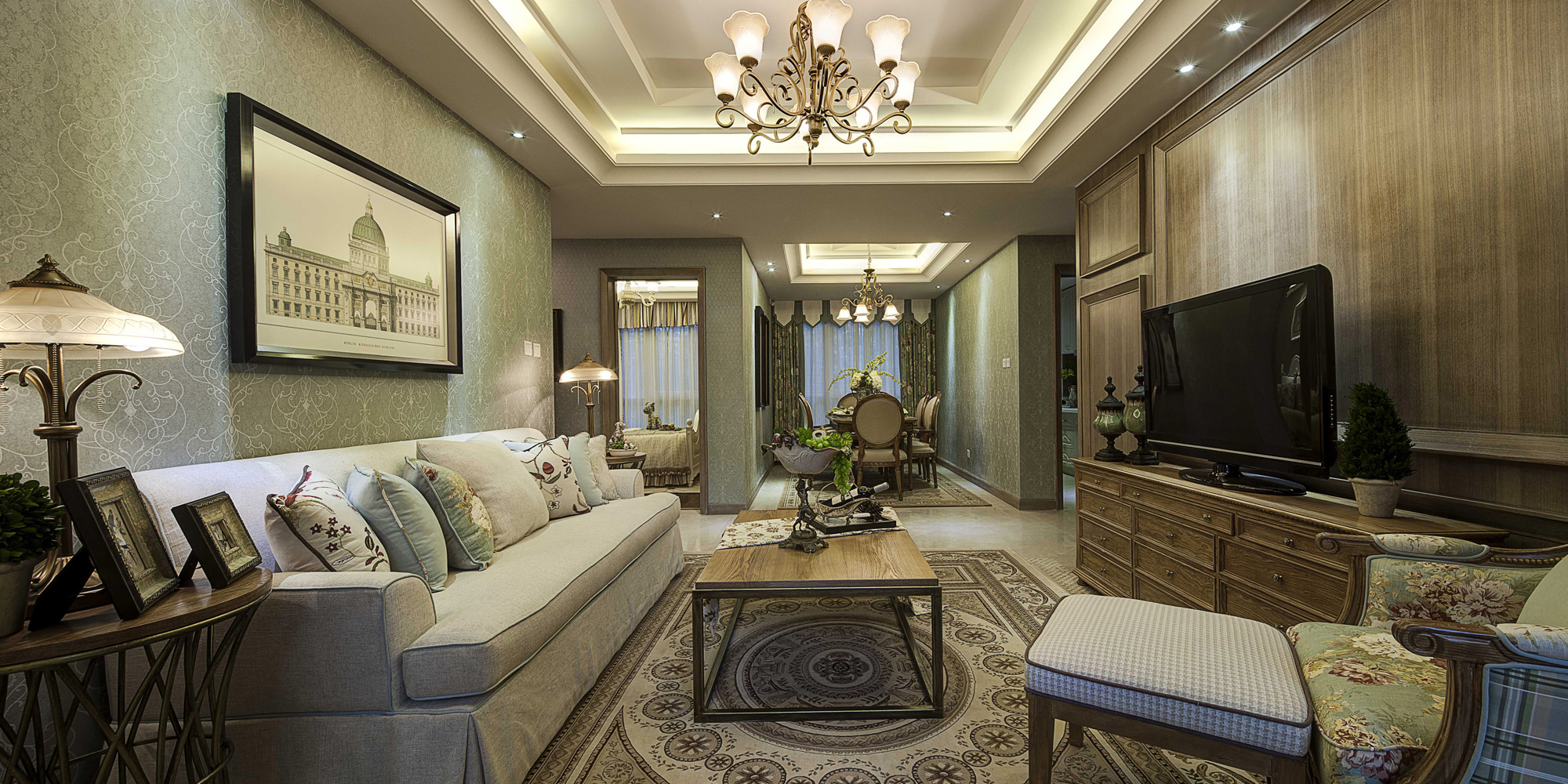 中式风格装修效果图片 140平米装修设计样板间图片 三室两厅