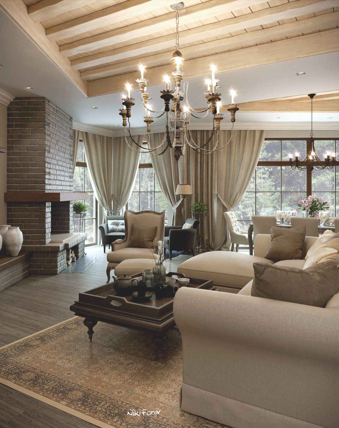 欧式风格装修设计样板间图片  140平米装修设计效果图片 三室一厅