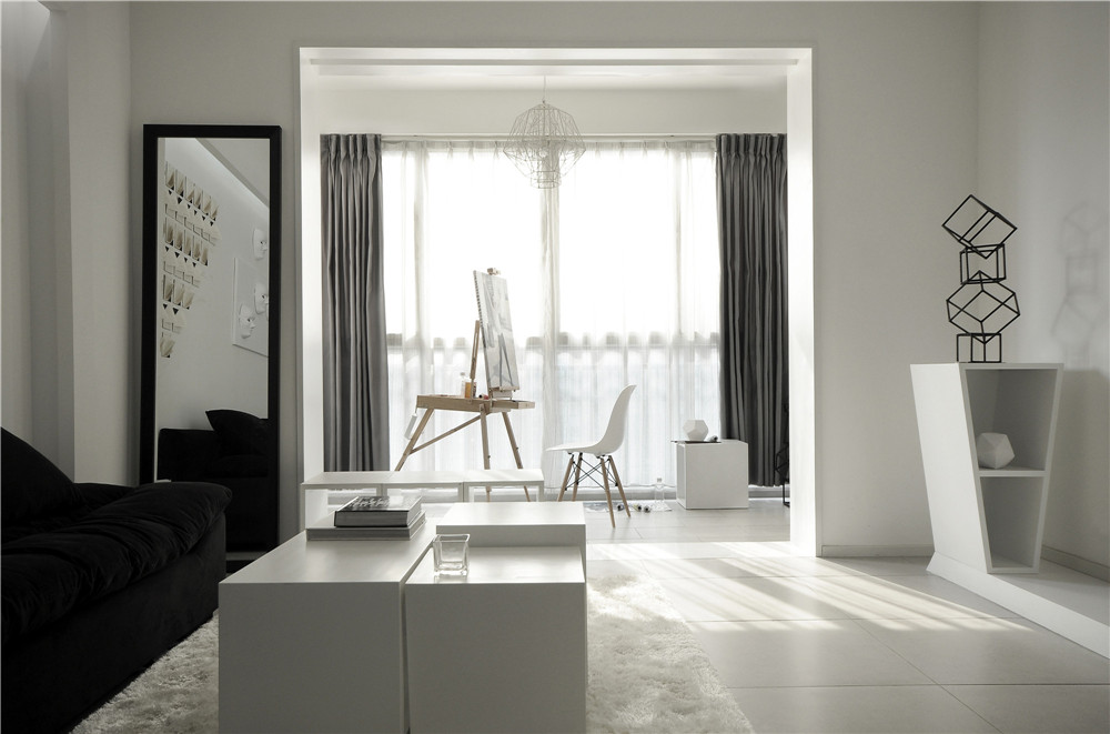 客厅餐厅一体装修效果图  68平米极简约装修图片 