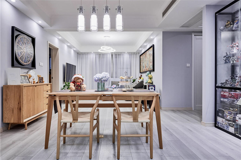 客餐厅一体装修效果图现代简约 厨房有柱子的装修图片