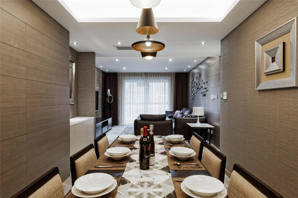 客餐厅一体装修效果图现代简约 厨房有柱子的装修图片
