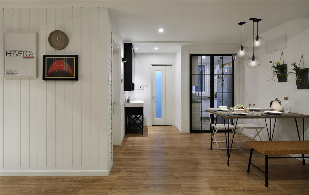 客餐厅一体装修效果图现代简约 厨房有柱子的装修图片