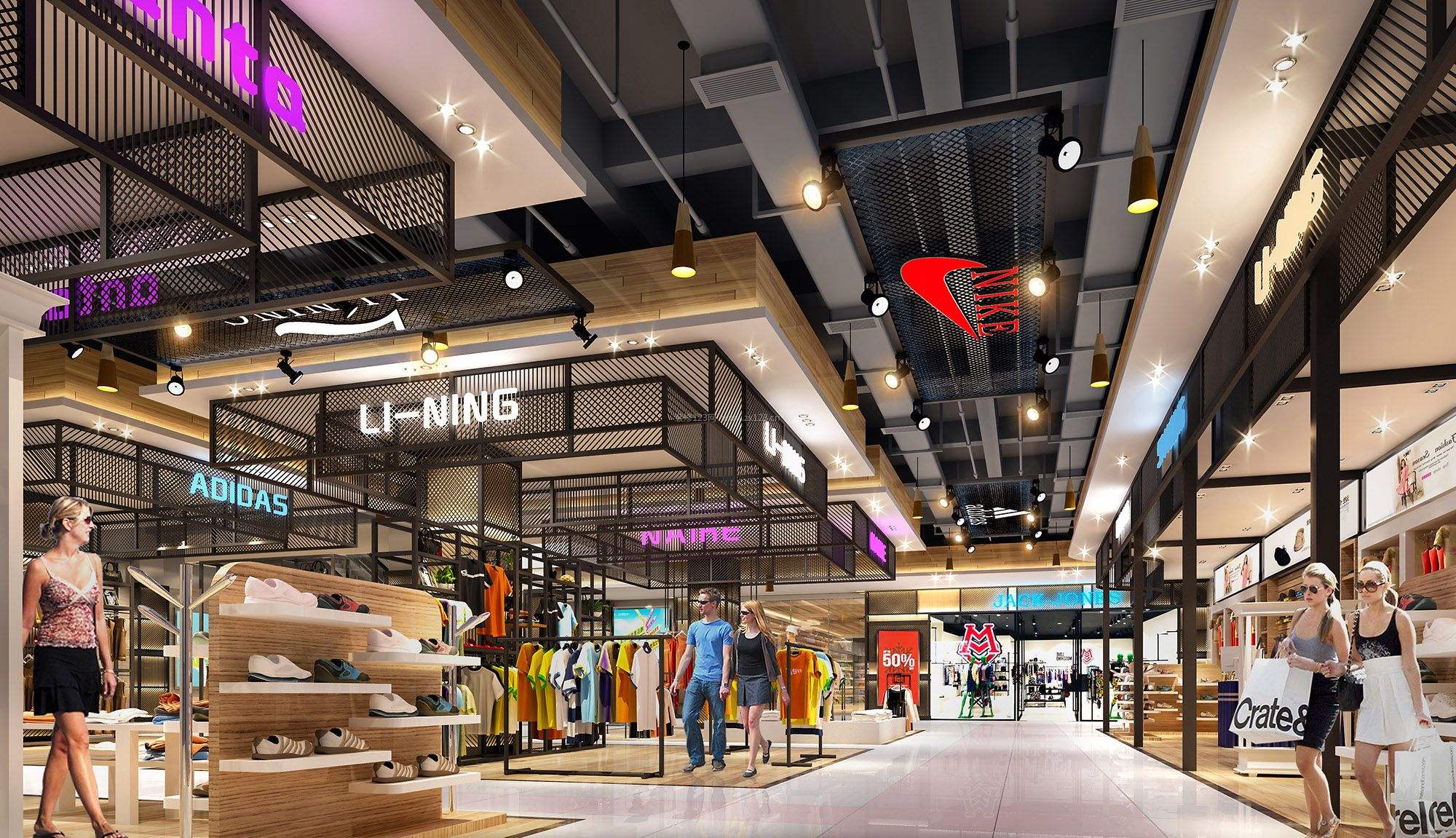 商城店铺装修效果图 1000平米商城里面服装店装修图片 