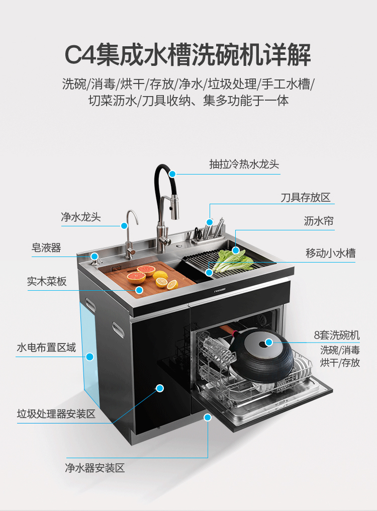 品尼C4集成水槽洗碗机一体