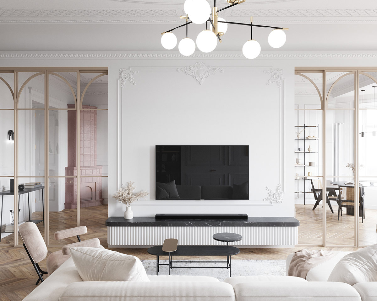 新古典主义与绿色和粉红色装饰的碰撞