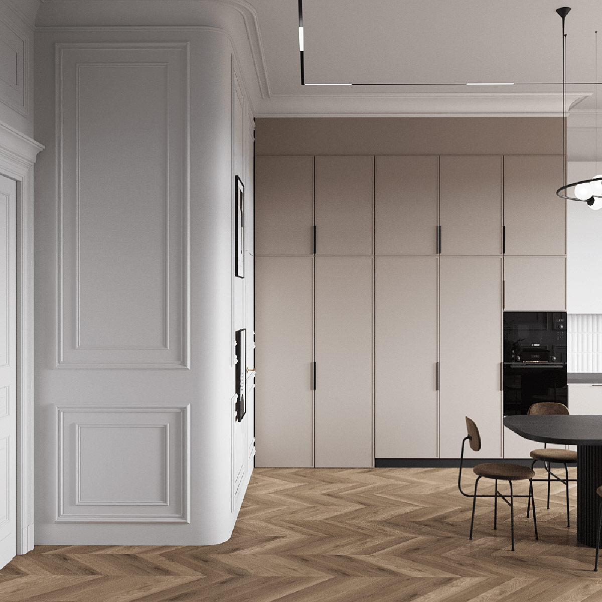 新古典主义与绿色和粉红色装饰的碰撞