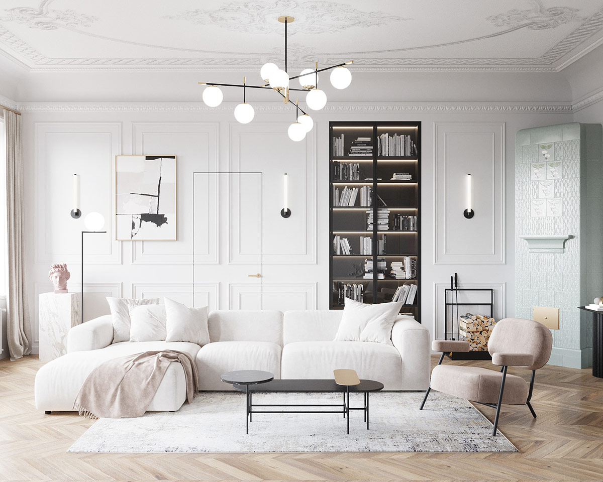 新古典主义与绿色和粉红色装饰的碰撞