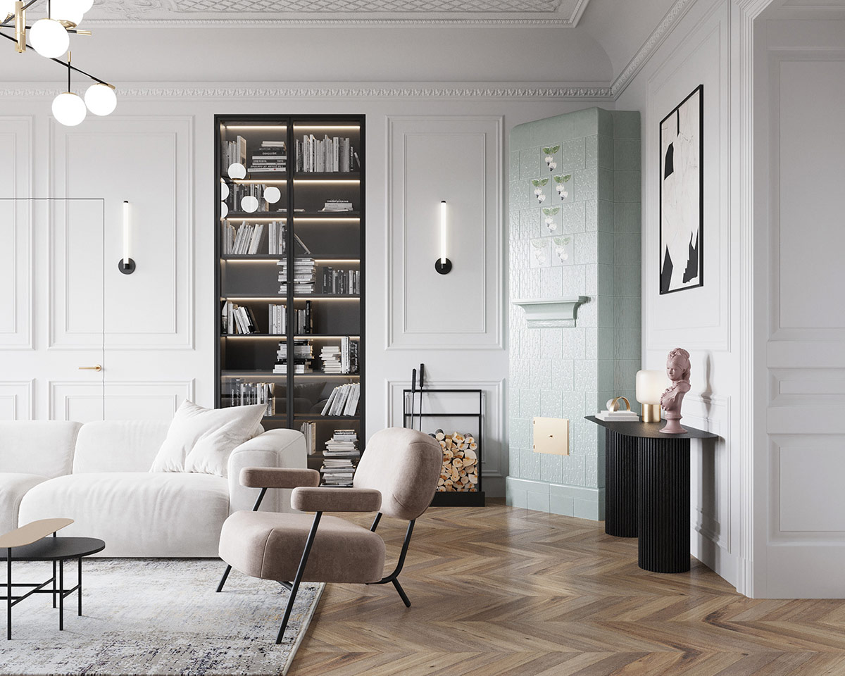 新古典主义与绿色和粉红色装饰的碰撞