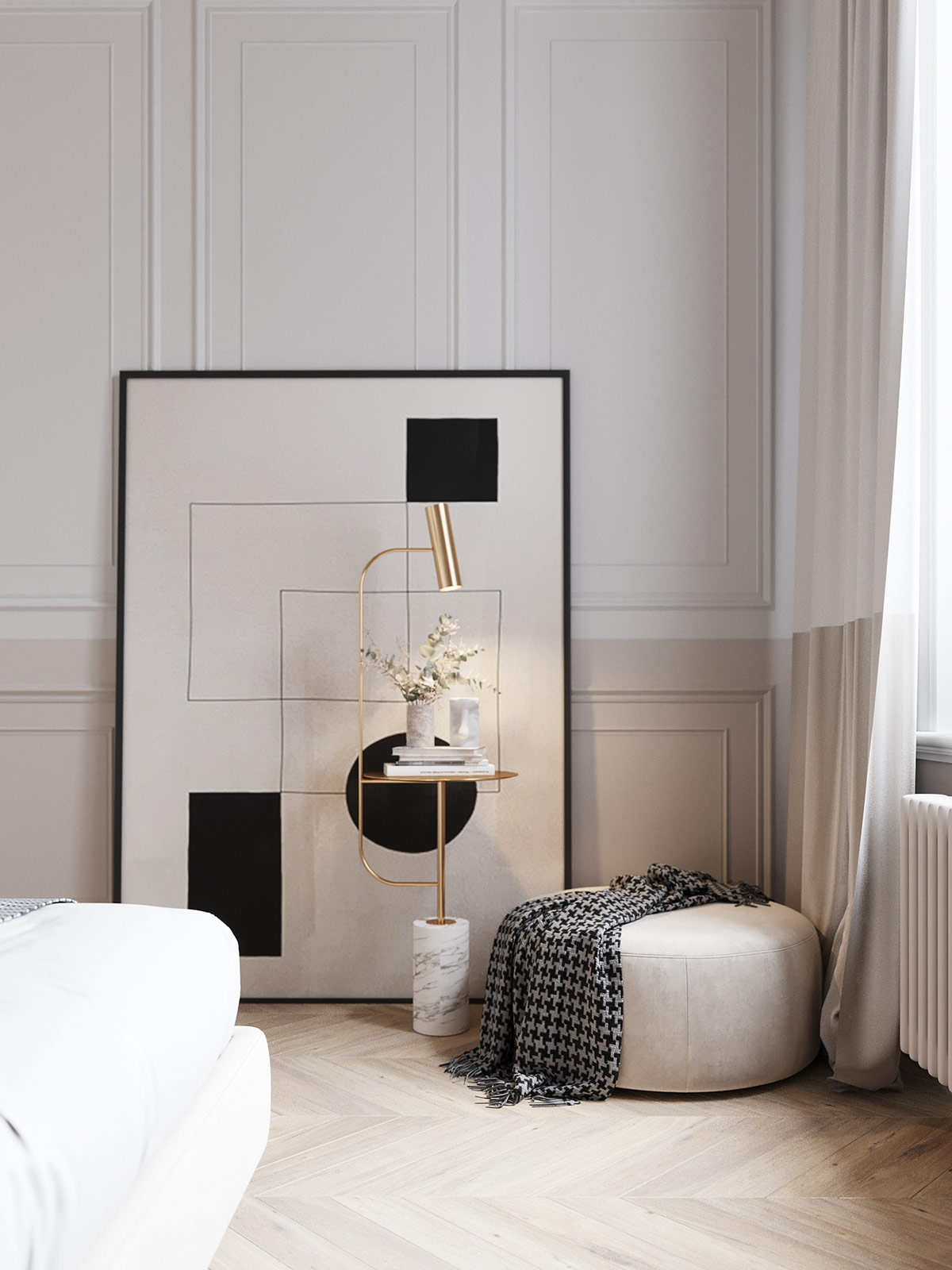 新古典主义与绿色和粉红色装饰的碰撞