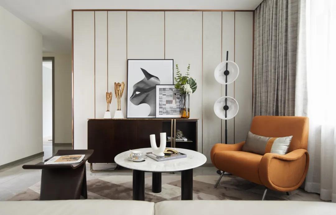 115㎡现代轻奢，高级灰里的一抹橙，华丽高级很漂亮