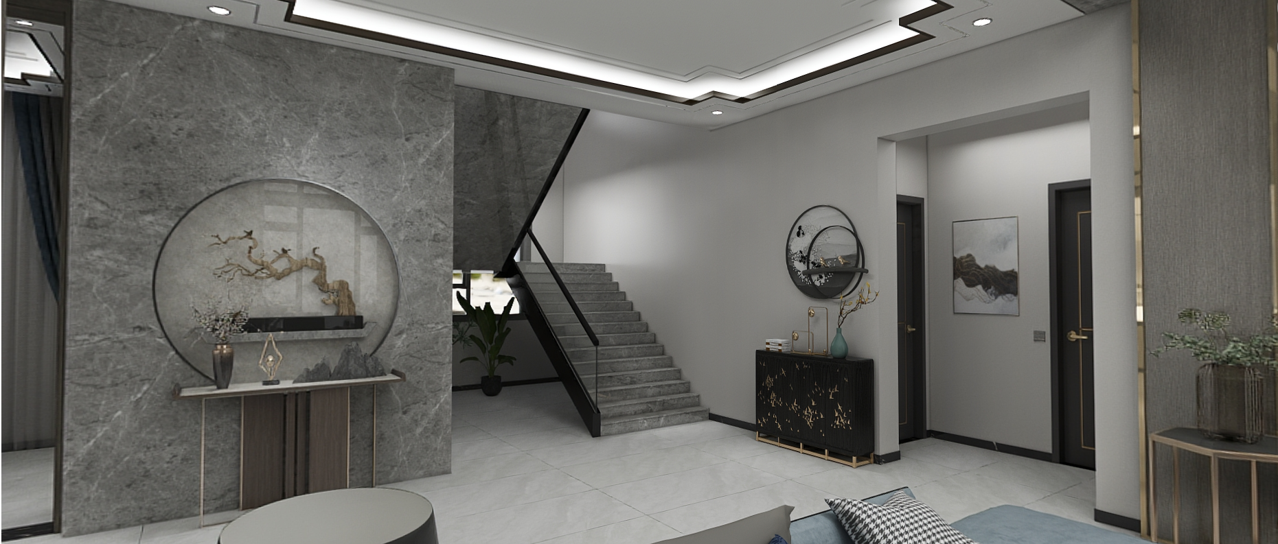 280㎡现代装修风格， 以现代简约黑白灰为主要基调