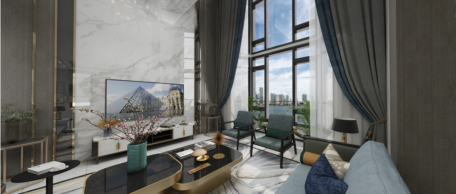 280㎡现代装修风格， 以现代简约黑白灰为主要基调