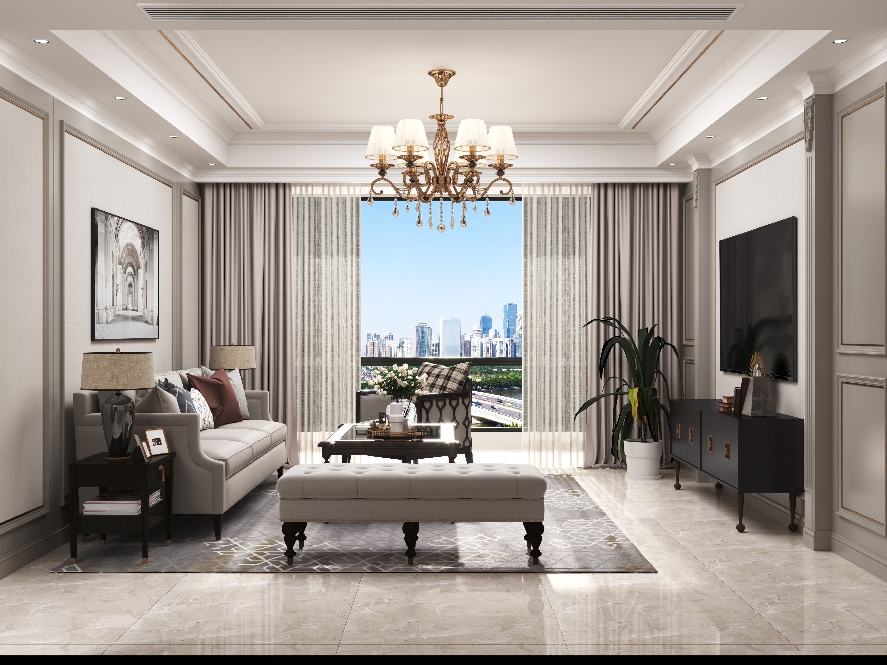 蓝晶绿洲120平美式风格