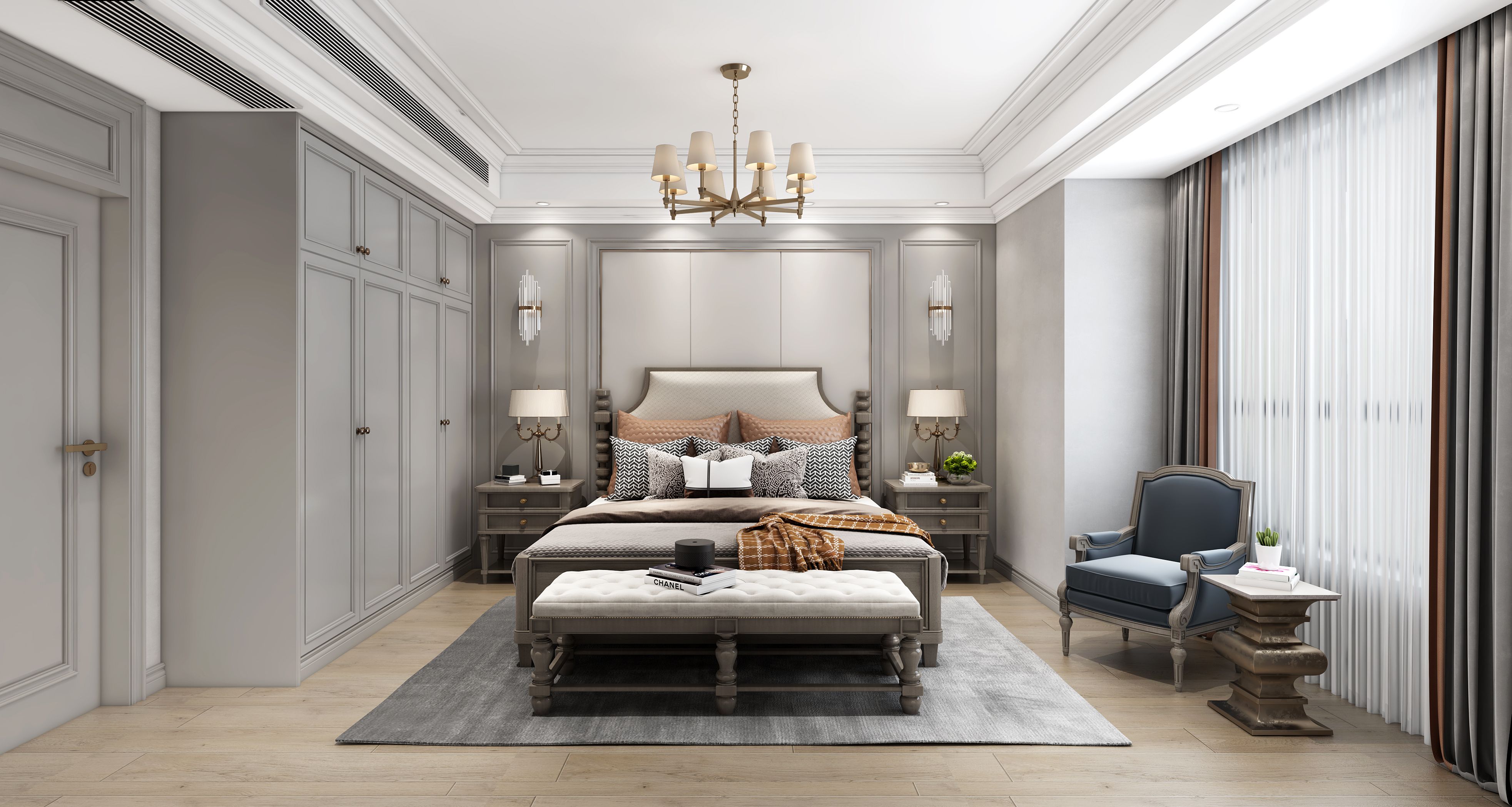 蓝晶绿洲120平美式风格