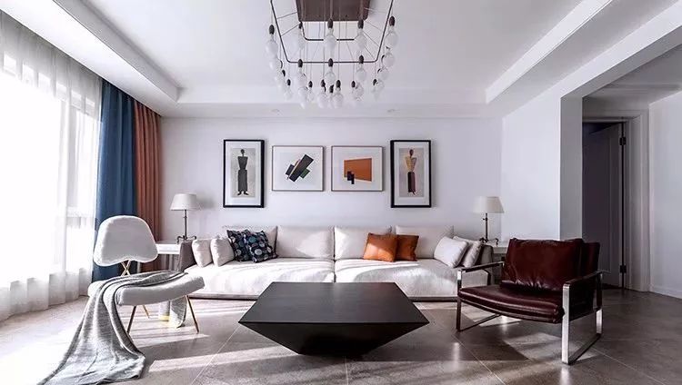 190㎡现代简约风，时尚暖灰色，客厅通透极了