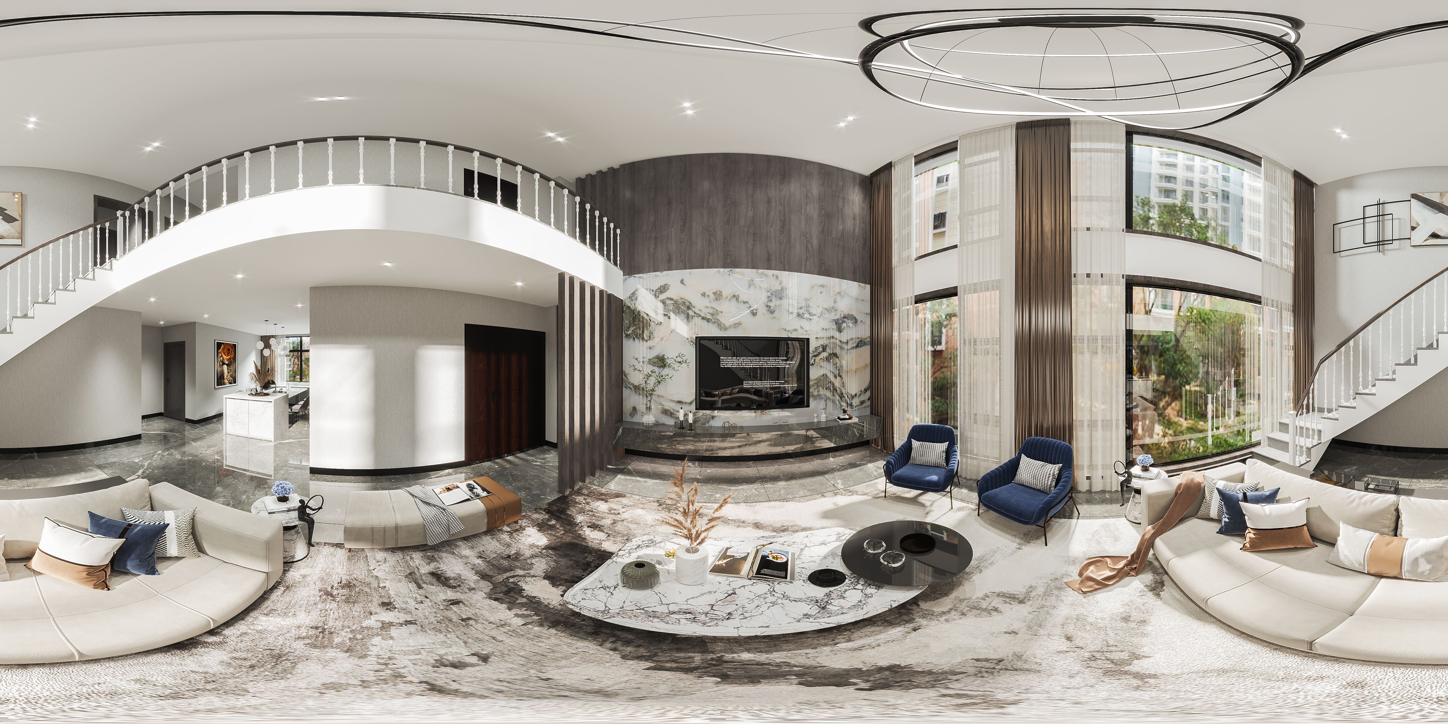 300平现代别墅装修案例， 