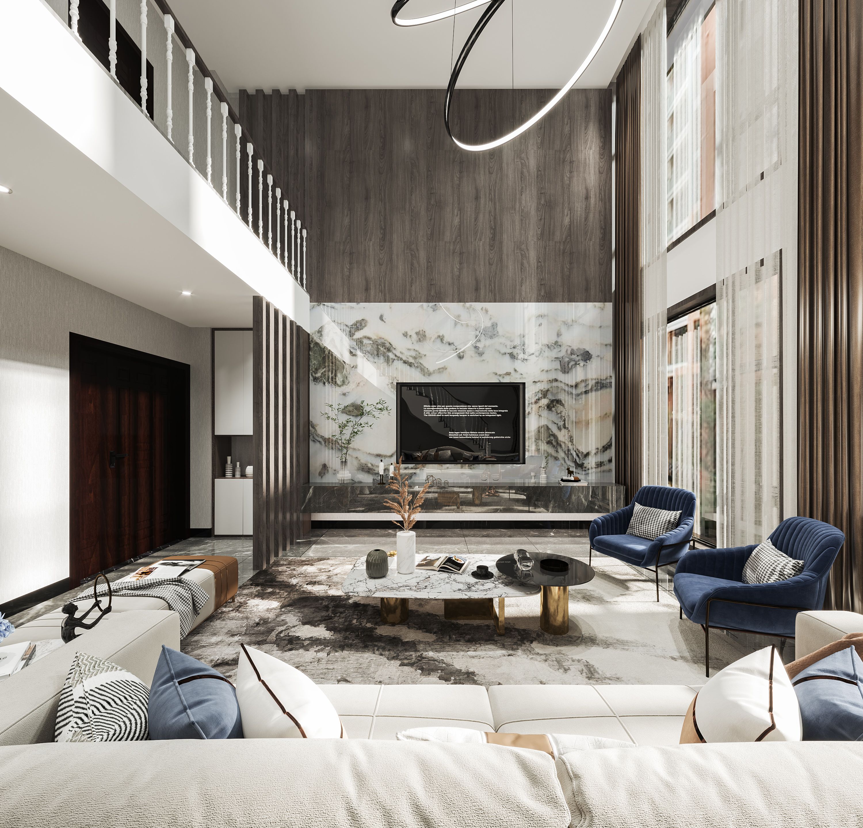 300平现代别墅装修案例， 