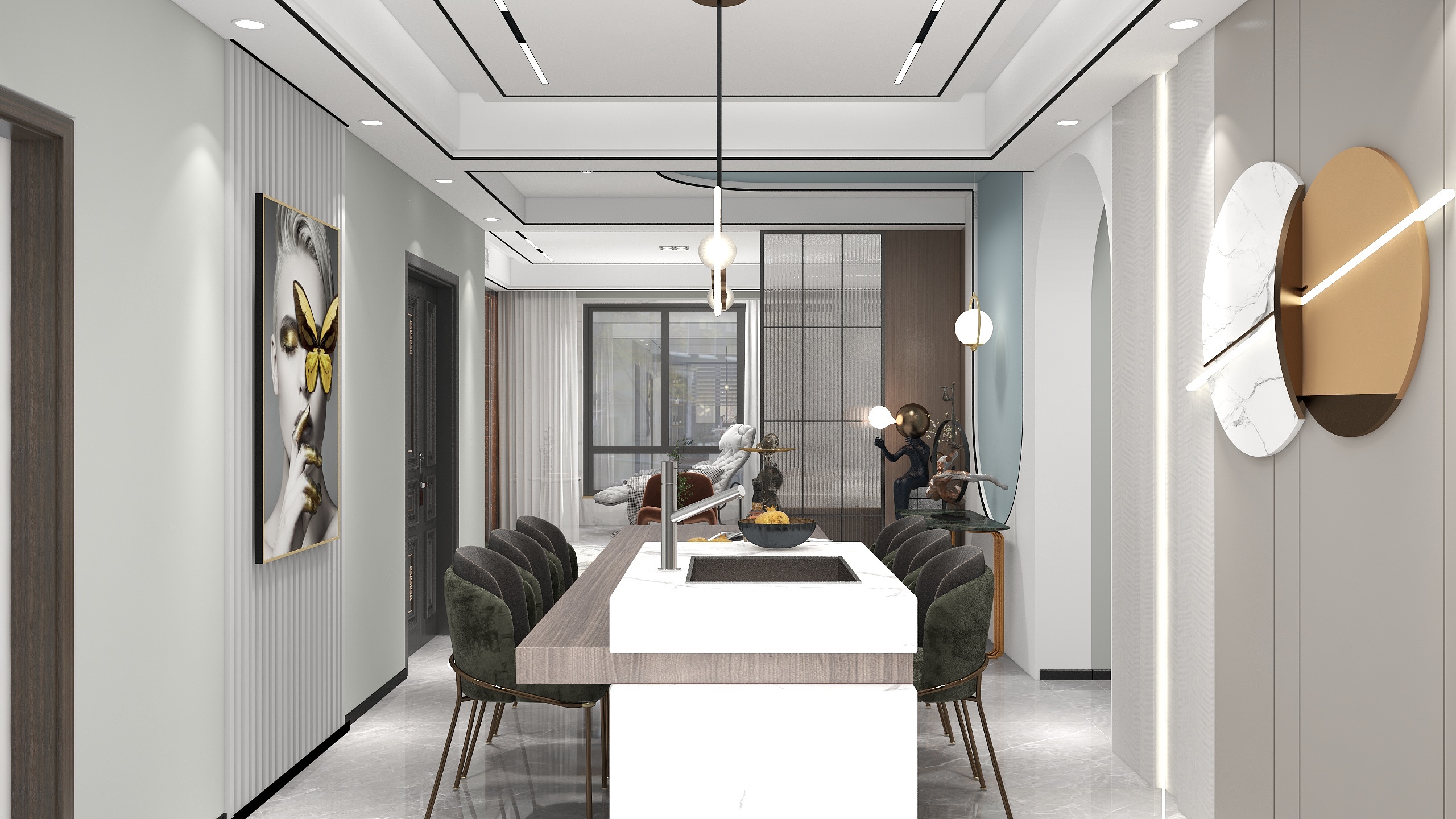 40平客餐厅，轻奢，无主灯吊顶