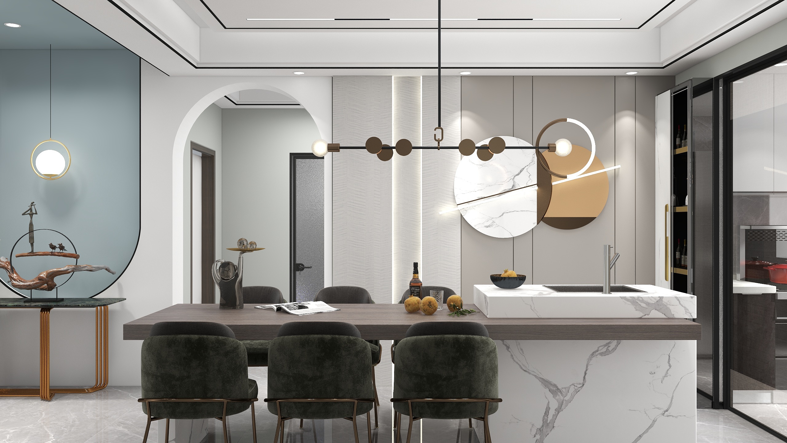 40平客餐厅，轻奢，无主灯吊顶